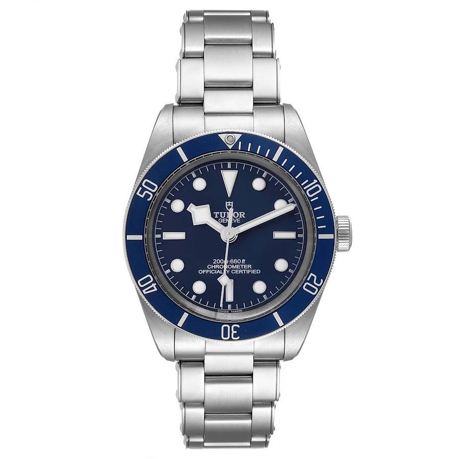 Tudor Heritage Black Bay Blue Dial Bezel Steel Mens Watch 79030 Unworn. Automatic self-winding movement. Stainless steel oyster case 39.0 mm in diameter. Tudor rose logo on a crown. Uni-directional rotating stainless steel bezel with a matte blue