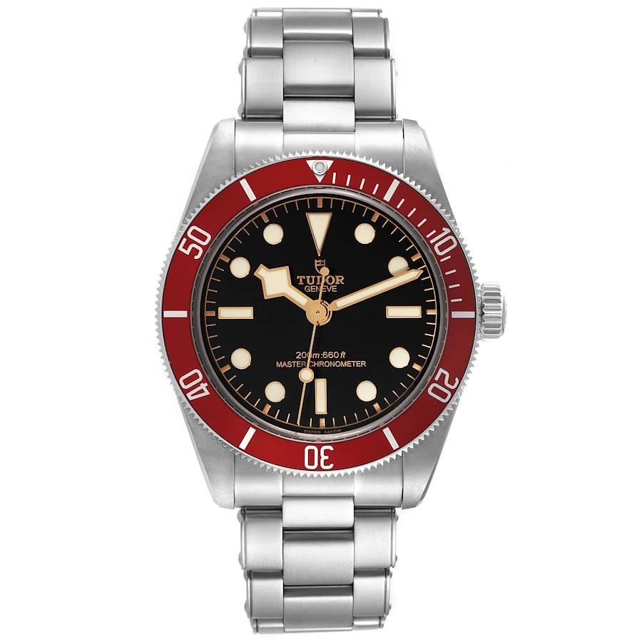 Tudor Heritage Black Bay Burgundy Bezel Steel Mens Watch 7941A1A0 Box Card. Automatic self-winding movement. Stainless steel oyster case 41.0 mm in diameter. Tudor rose logo on a crown. Steel unidirectional rotatable bezel with disc in matt burgundy