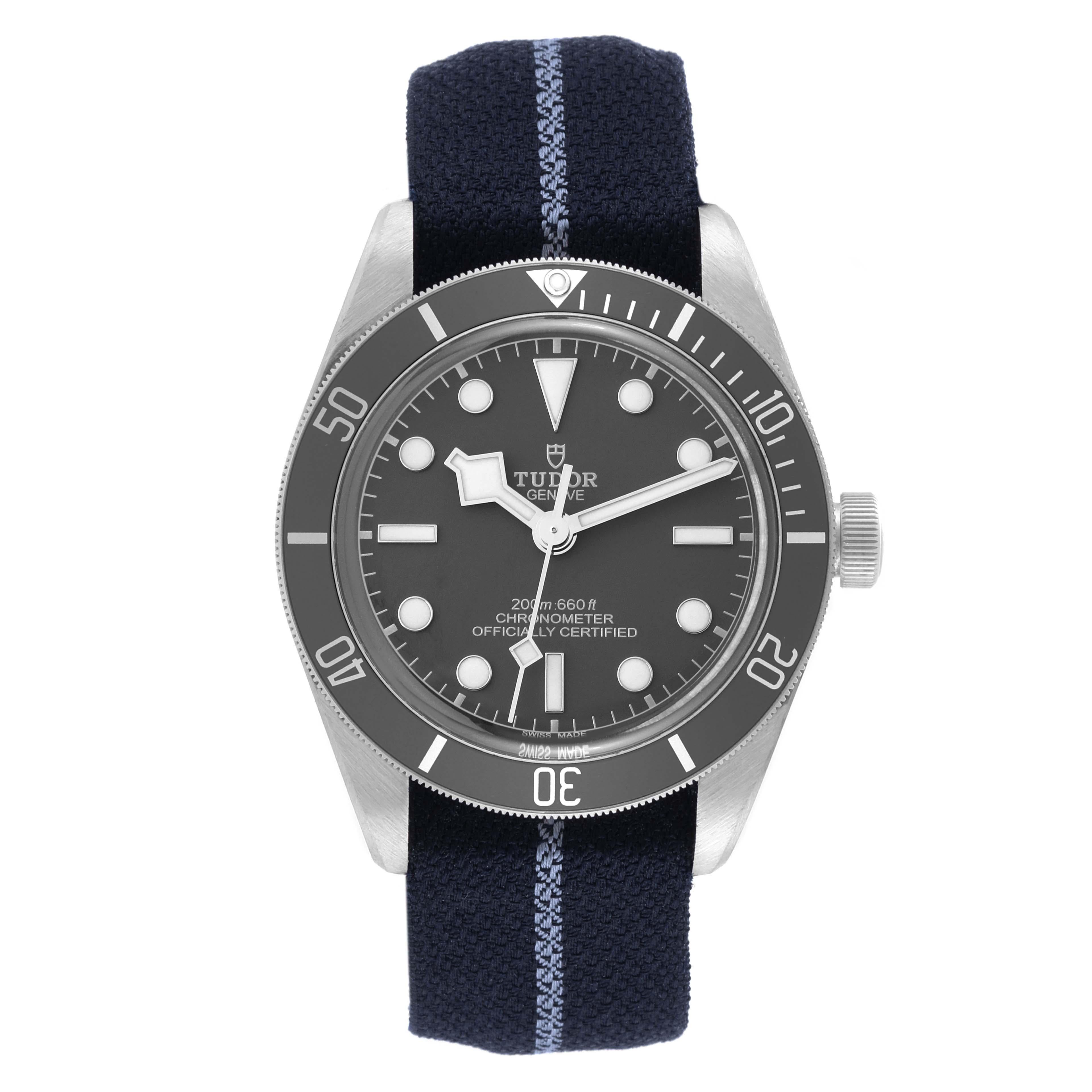 Tudor Heritage Black Bay Fifty-Eight 925 Silver Mens Watch 79010 Box Card. Automatic self-winding movement. Sterling silver oyster case 39.0 mm in diameter. Tudor logo on a crown. Unidirectional rotating bezel with grey insert. Scratch resistant