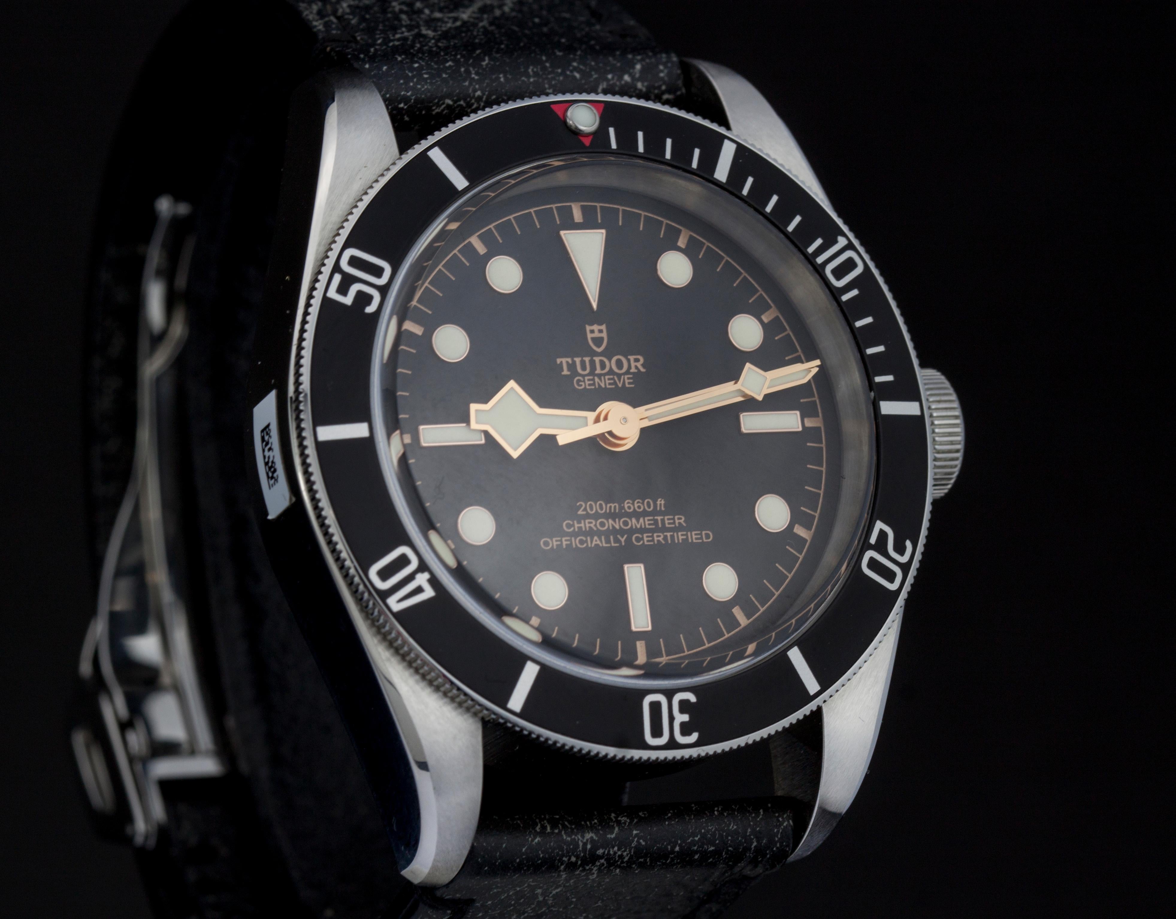 Tudor Heritage Black Bay

- With Manufacturer Serial Numbers
- Swiss Made
- Black Dial
- 70 Hour Power Reserve
- Self-winding Automatic Movement
    COSC Chronometer Certified
- Tudor Caliber MT5602
- Vibrations Per Hour: 28,800
- Jewels: 25
-