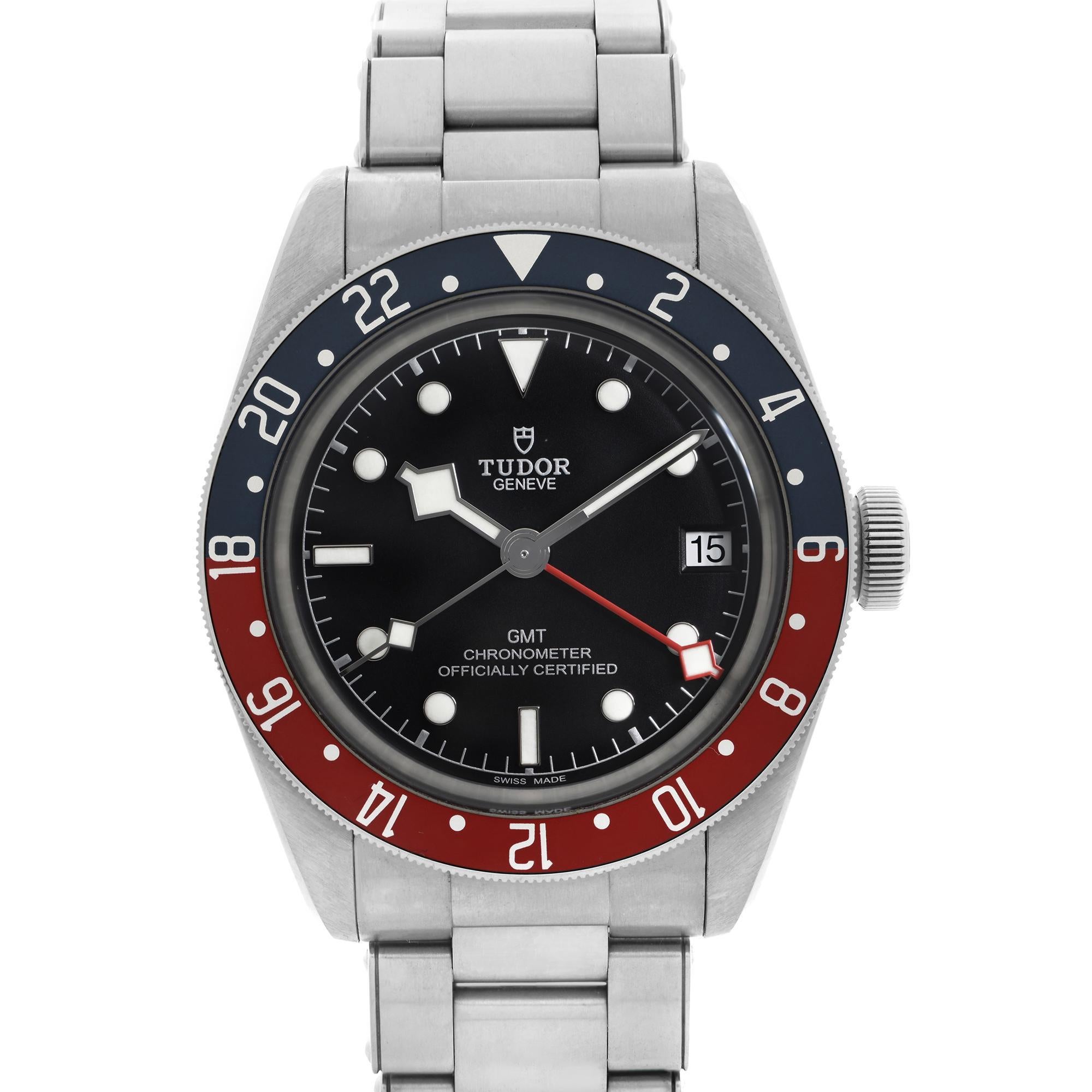 Display Model Tudor Heritage Black Bay GMT Stainless Steel Automatic Men's Watch M79830RB-0001. This Beautiful Men's Timepiece is Powered By a Mechanical (Automatic) Movement and Features: Stainless Steel Case with a Stainless Steel Bracelet,