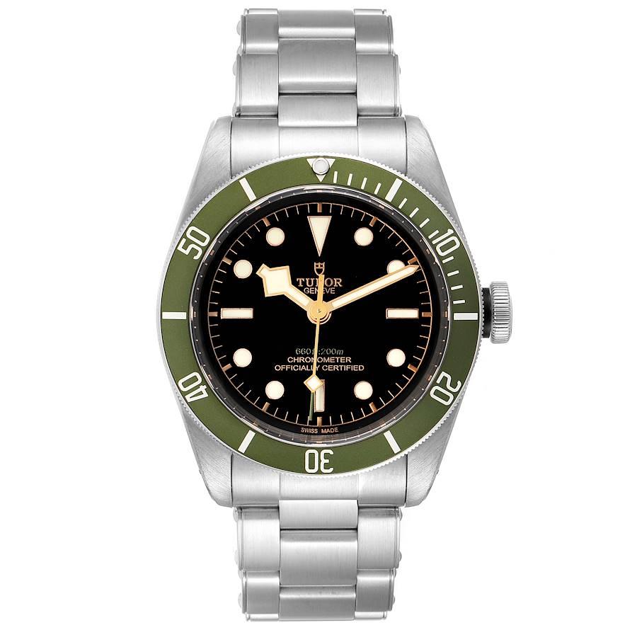 Tudor Heritage Black Bay Harrods Special Edition Mens Watch 79230G Box Card. Automatic self-winding movement. Stainless steel oyster case 41.0 mm in diameter. Tudor logo on a crown. Unidirectional rotatable stainless steel bezel with matte green