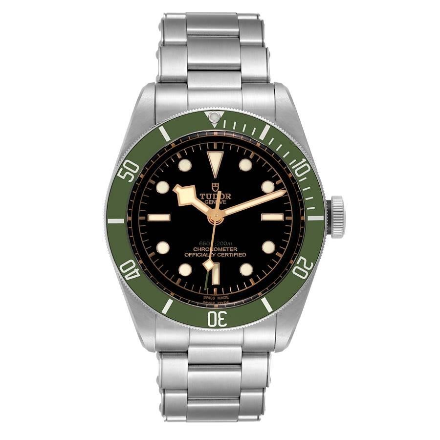 Tudor Heritage Black Bay Harrods Special Edition Mens Watch 79230G Unworn. Automatic self-winding movement. Stainless steel oyster case 41.0 mm in diameter. Unidirectional rotatable stainless steel bezel with matte green insert. Scratch resistant