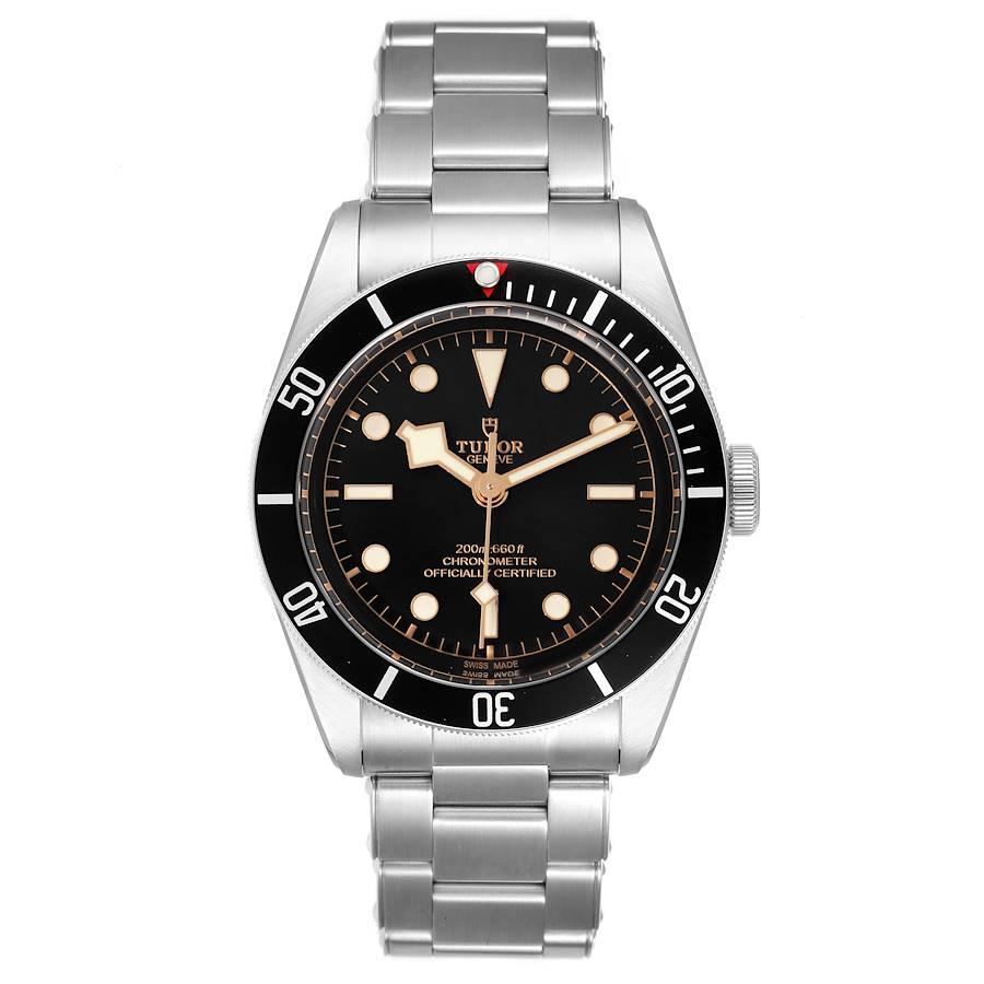 Tudor Heritage Black Bay Stainless Steel Mens Watch 79230 Box Card. Automatic self-winding movement. Stainless steel oyster case 36.0 mm in diameter. Tudor logo on a crown. Stainless steel diamond bezel. Scratch resistant sapphire crystal. Flat
