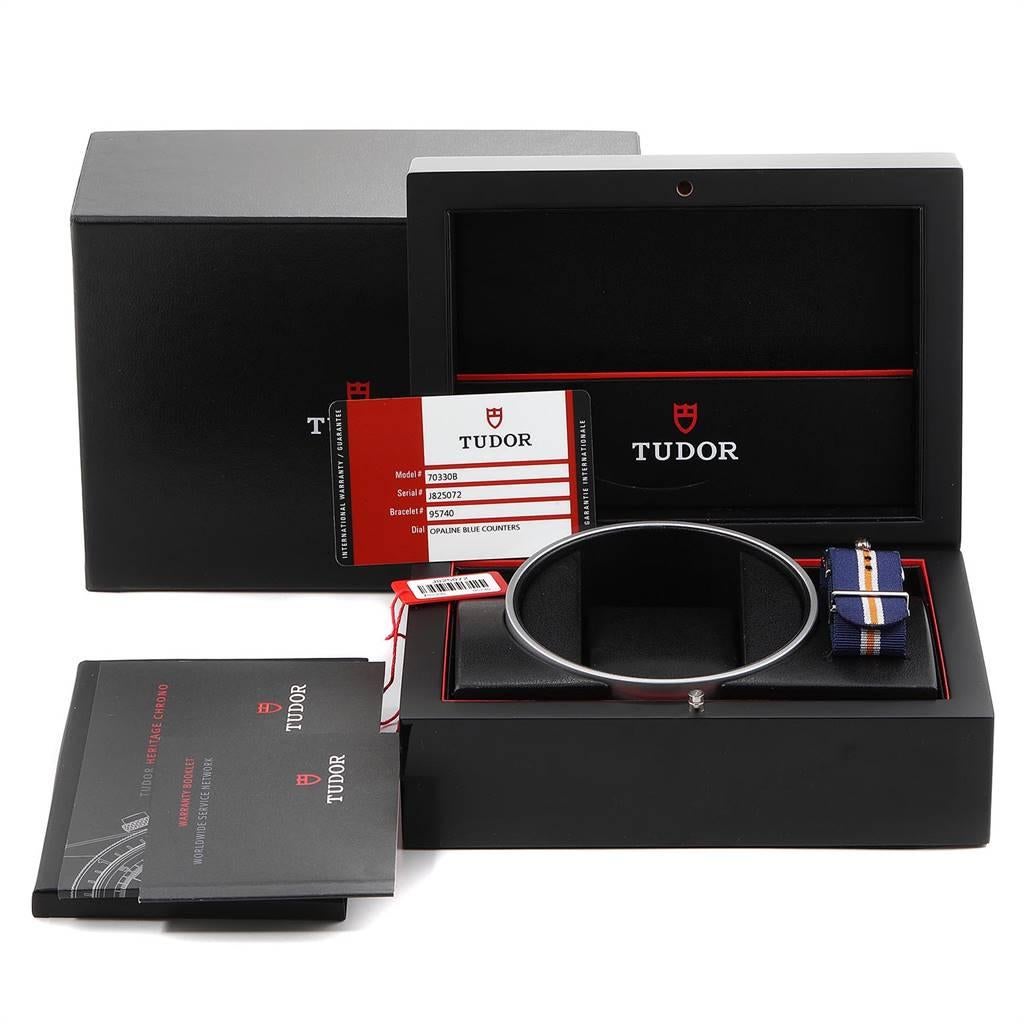 Tudor Heritage Chrono Blue Stainless Steel Men's Watch 70330 Box Card For Sale 7