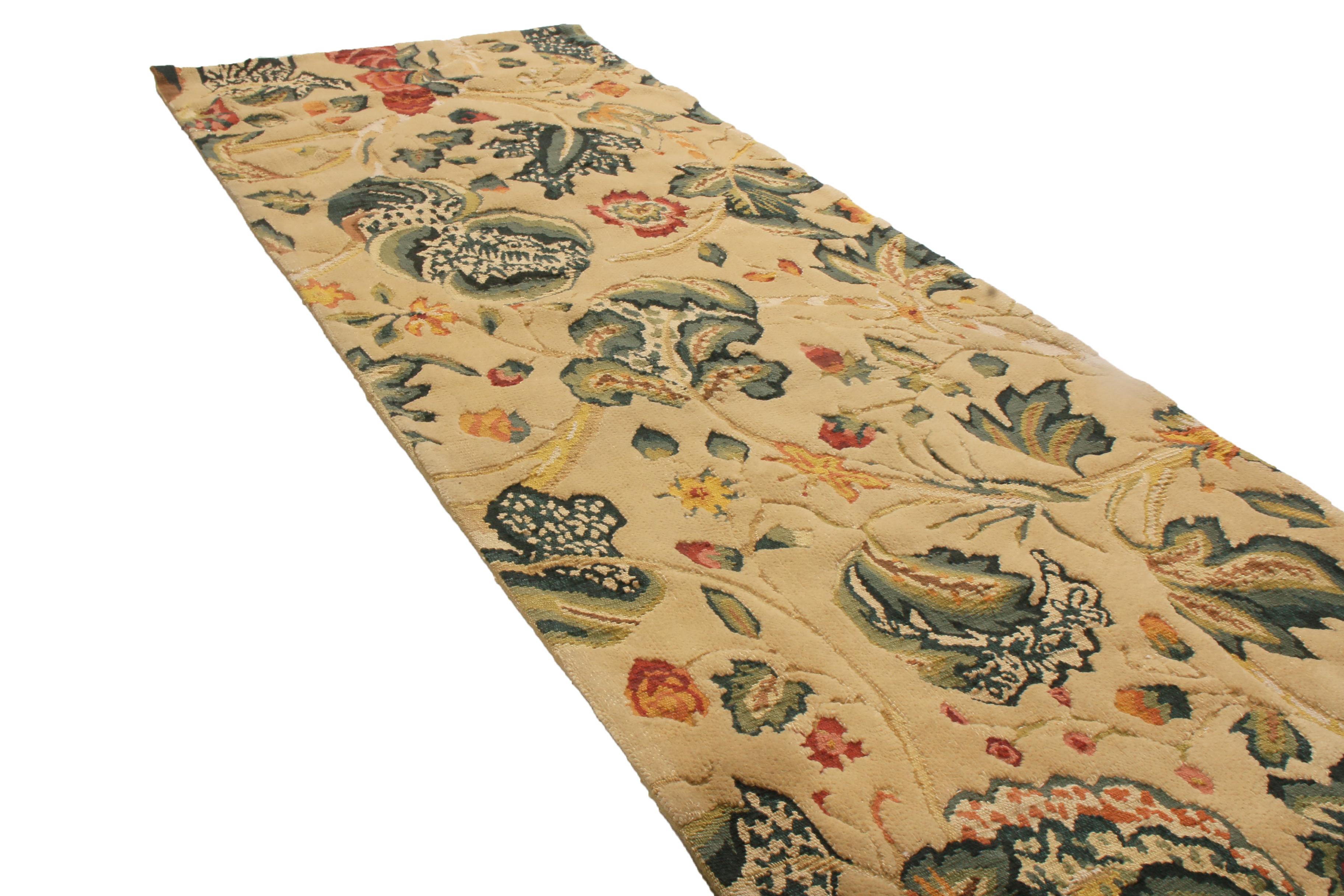 Chinese Rug & Kilim's Tudor-Inspired Cream and Green Wool Floral Runner For Sale