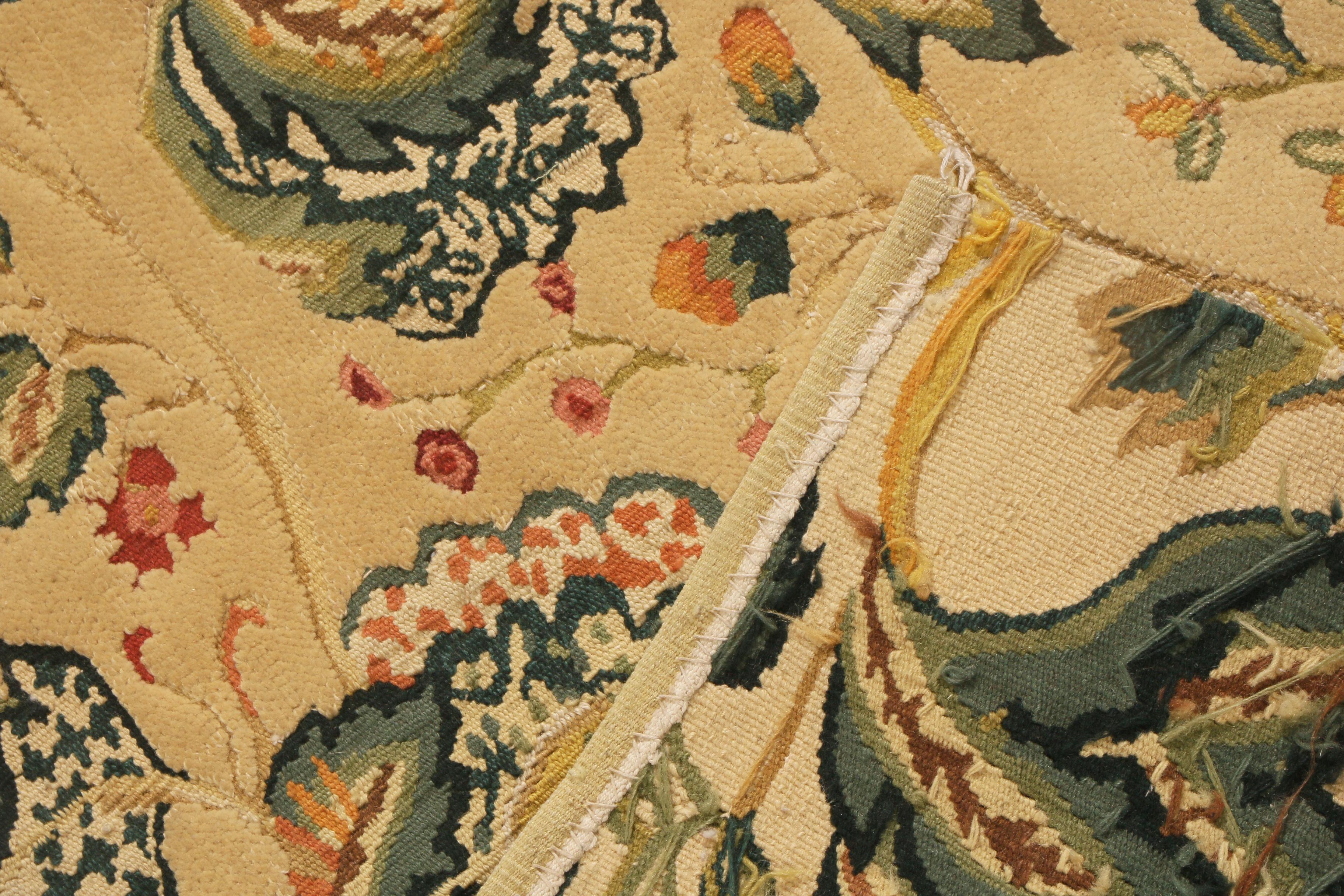 Contemporary Rug & Kilim's Tudor-Inspired Cream and Green Wool Floral Runner For Sale