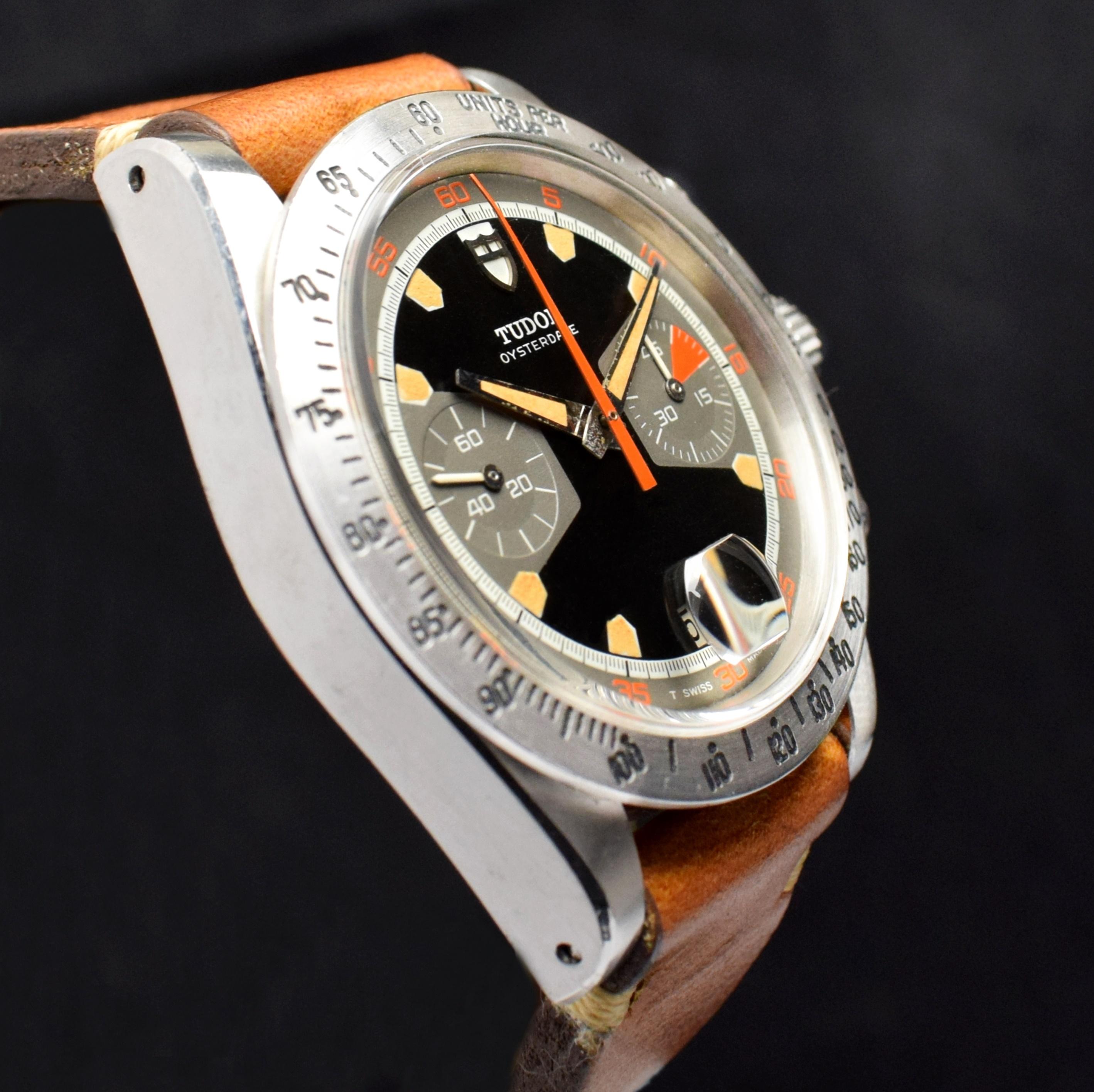 Tudor Monte Carlo Home Plate Black Dial Pumpkin 7032 Steel Watch with Paper 1971 In Good Condition In Central & Western District, HK