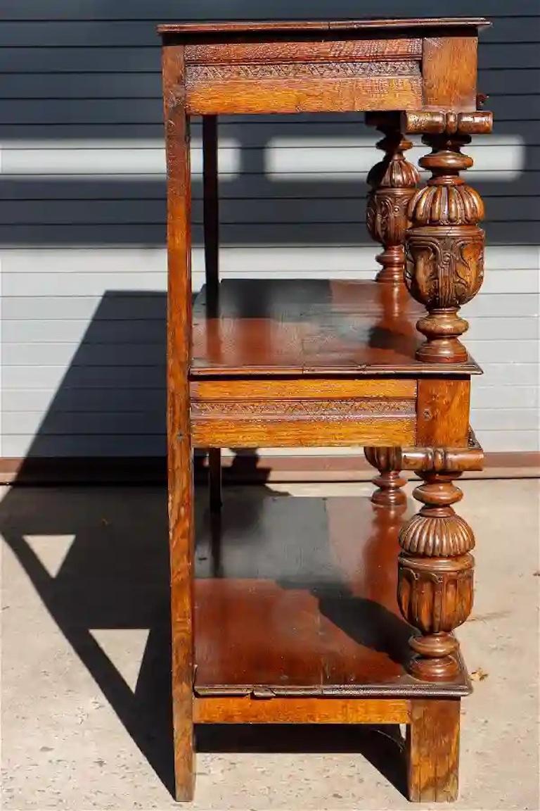 19th Century Tudor Oak and Walnut Inlaid Tiered Server For Sale