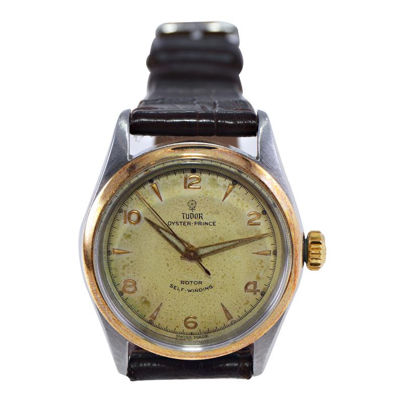 Modernist Tudor  Oyster Prince Two Tone Steel with Gold Bezel with Original Dial  1950's For Sale