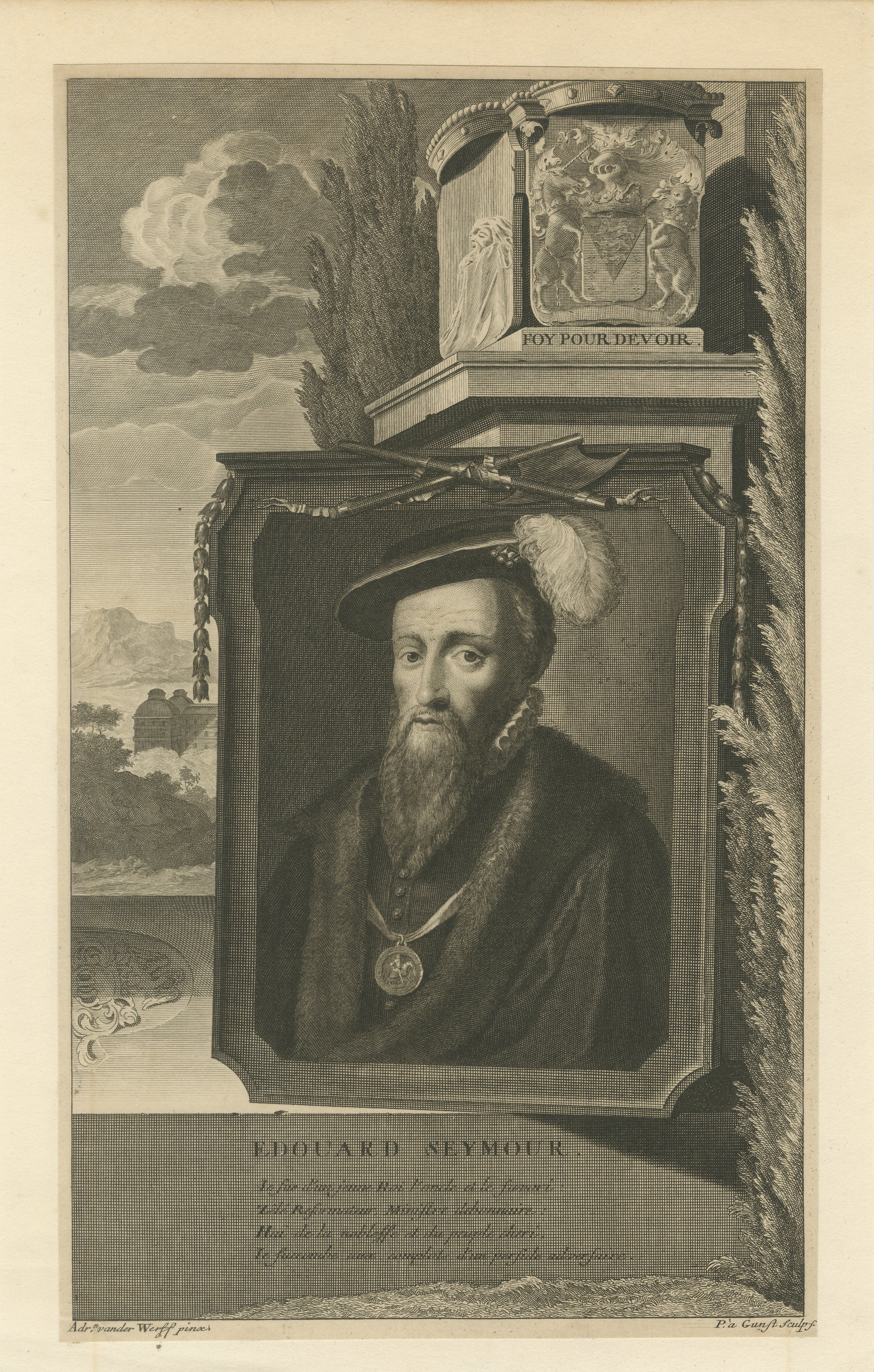 Tudor Portrait Edward Seymour, Duke of Somerset, Engraving, c.1700 For Sale