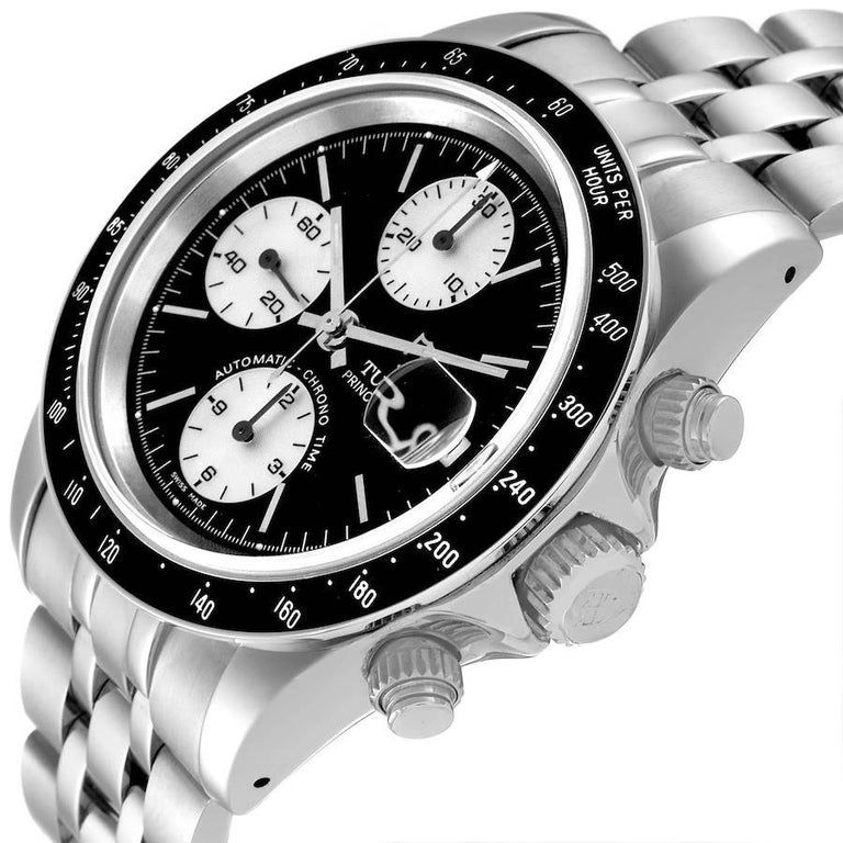 Tudor Prince Date Black Dial Steel Chronograph Mens Watch 79260 Card at 1stDibs