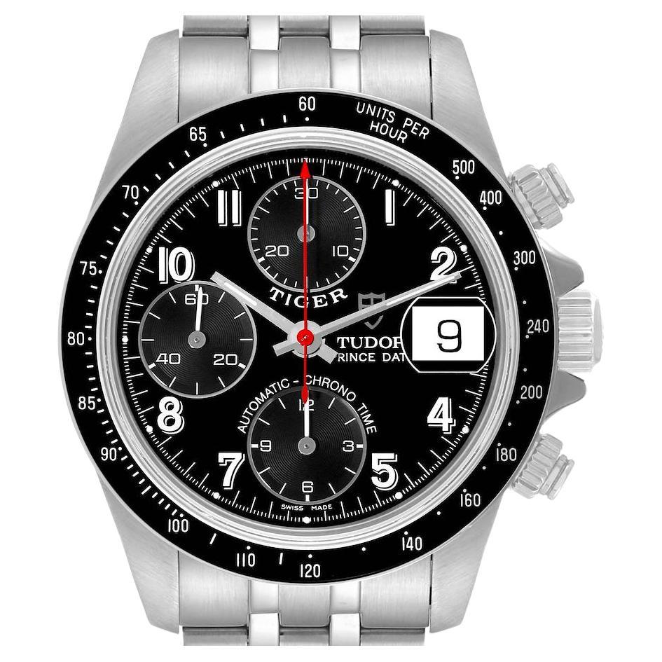 Tudor Prince Date Chronograph Black Dial Steel Mens Watch 79260 Papers For Sale