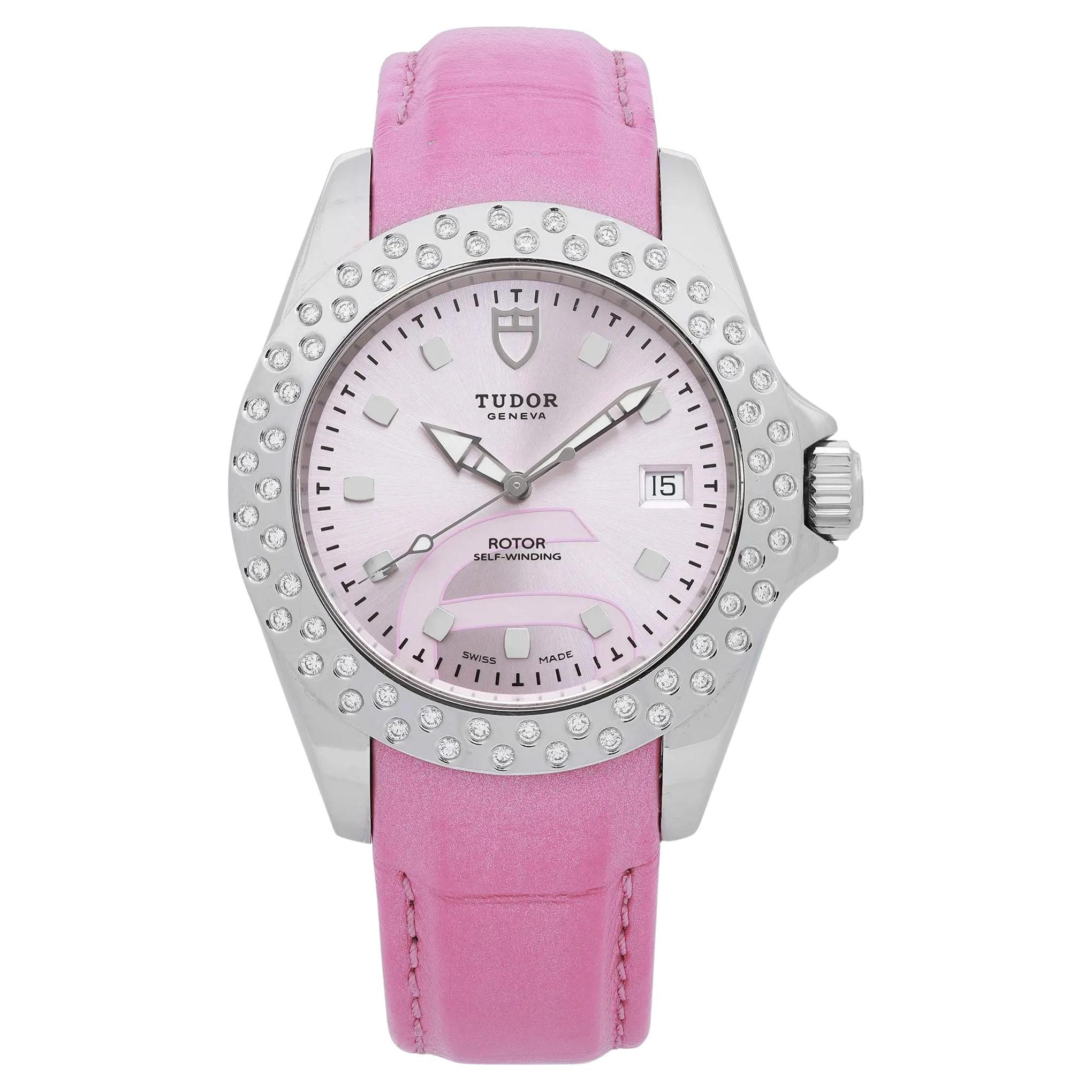 Tudor Prince Date Classic Steel Diamond Pink Dial Automatic Ladies Watch 79420P