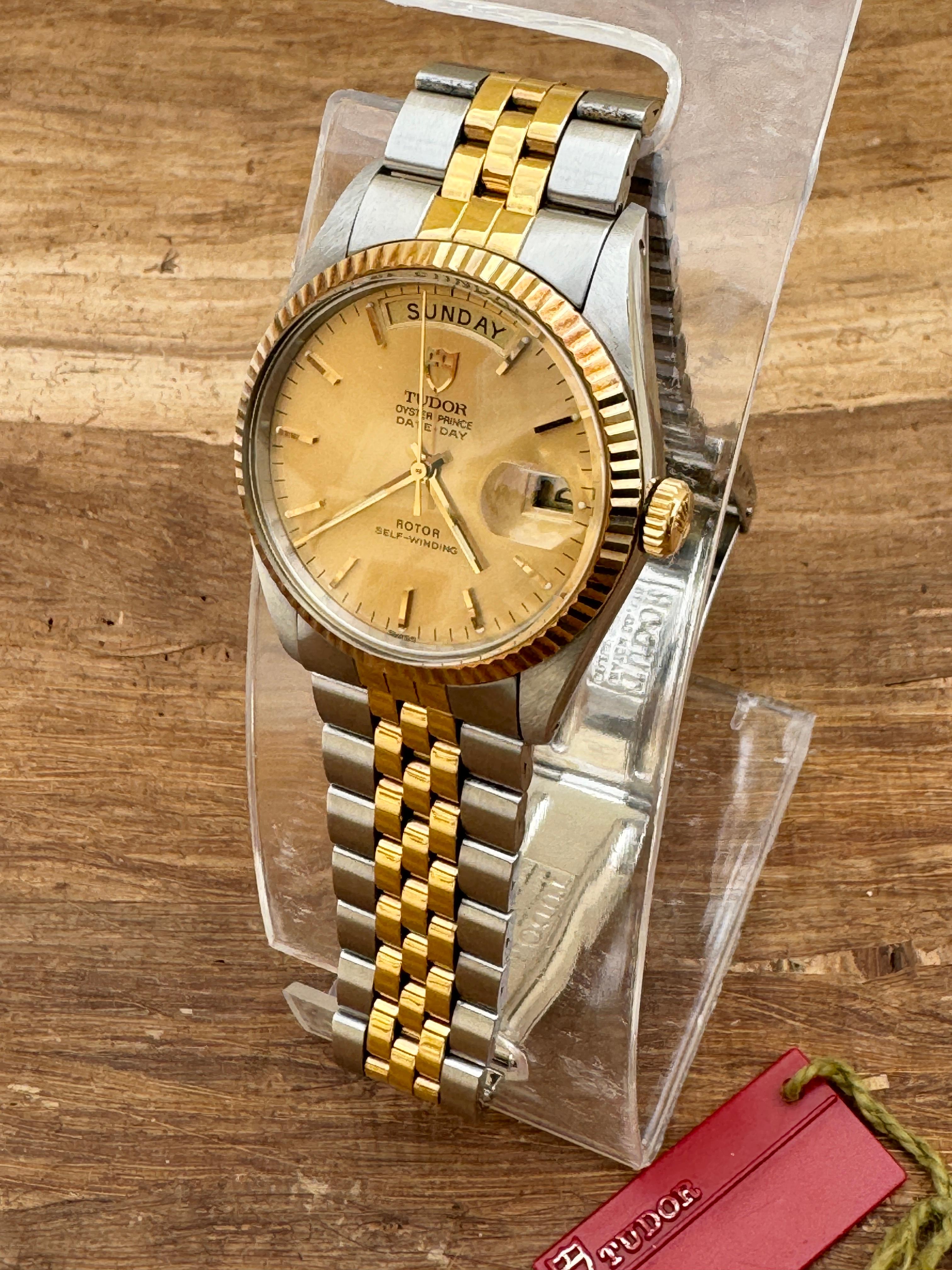 Brand: Tudor  

Model: Prince Date Day

Reference Number:  94613 

Country Of Manufacture: Switzerland

Movement: Automatic

Case Material: Gold/Steel

Measurements : 36 mm. (without crown)

Band Type : Gold/Steel

Band Condition : In Excellent