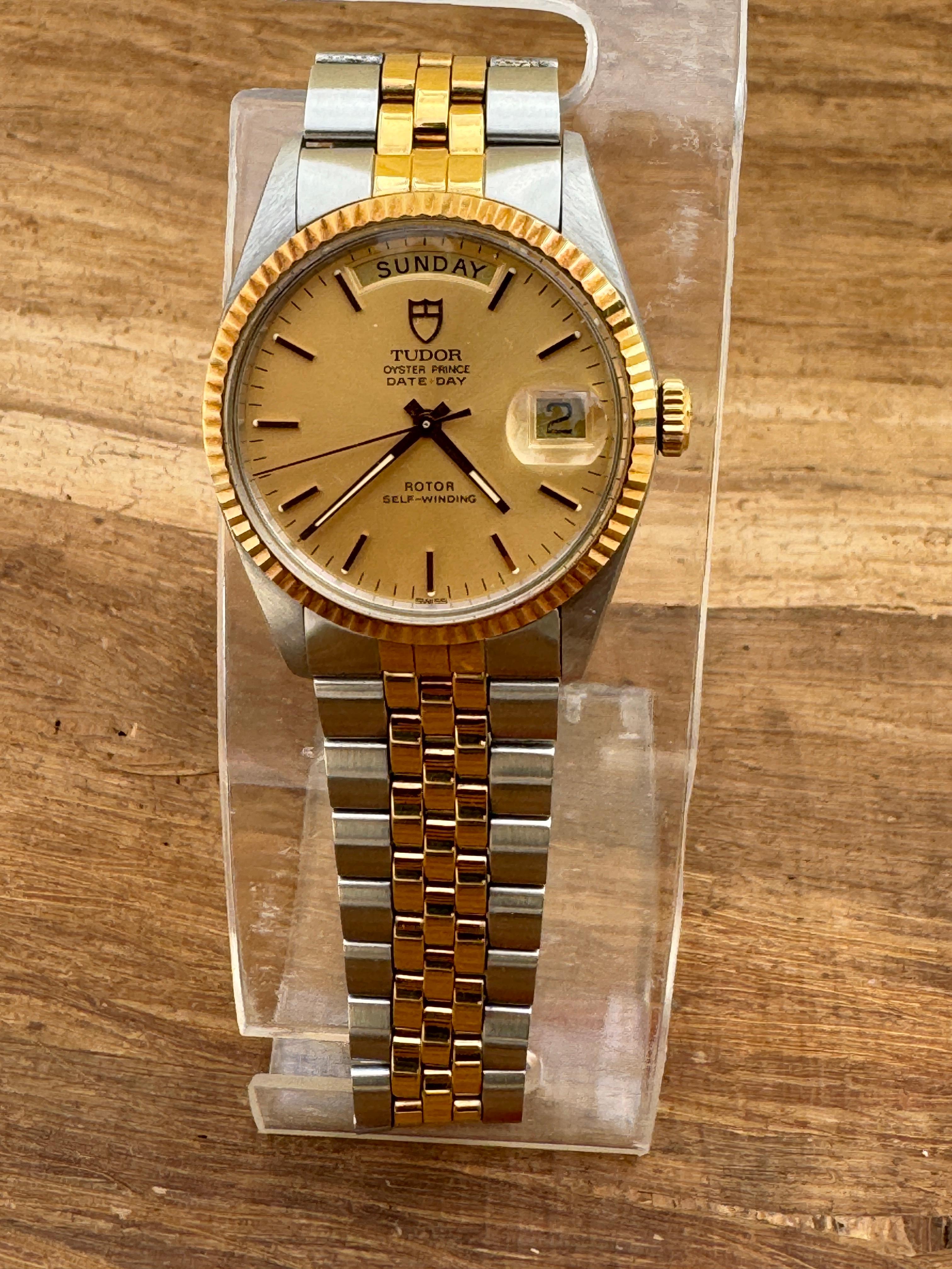Tudor Prince Date Day 94613 Date Day Gold/Steel Watch In Good Condition For Sale In Toronto, CA