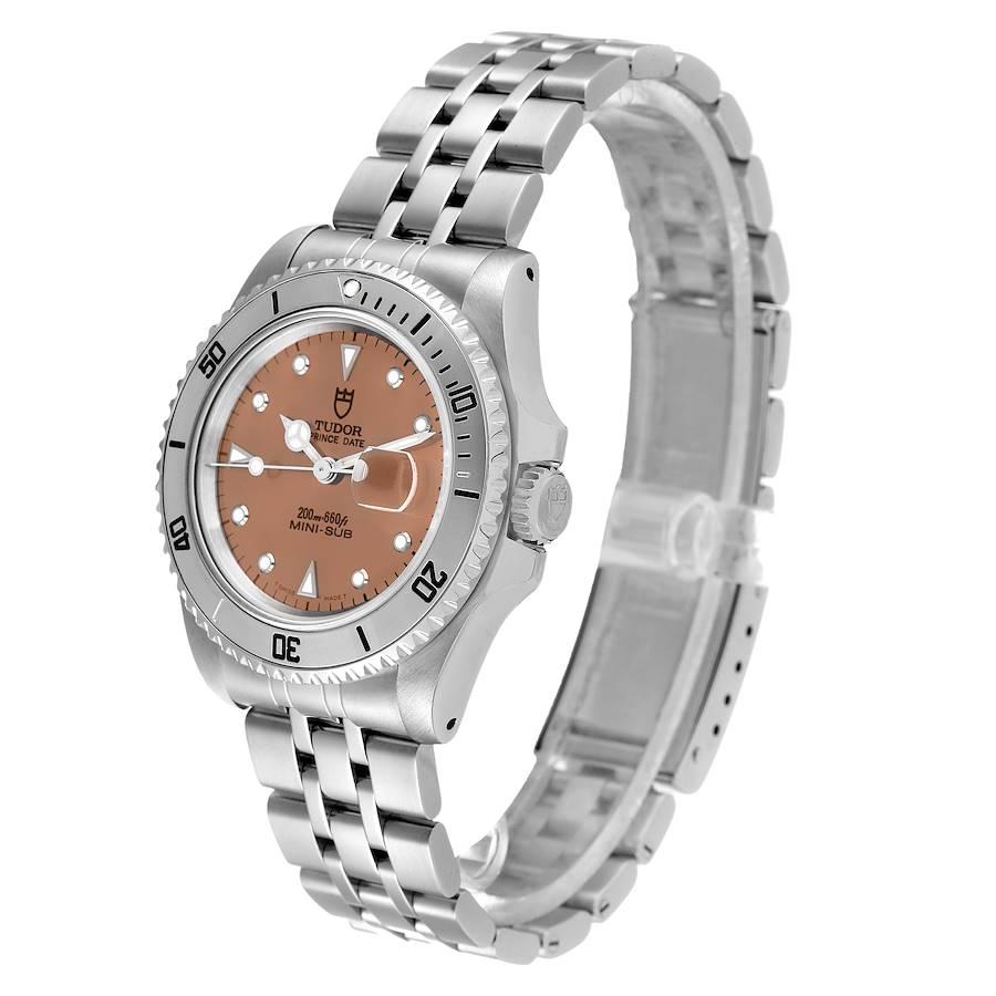 Tudor Prince Date Mini Sub lachsfarbenes Zifferblatt Stahl Herrenuhr 73190 Box Papiere für Damen oder Herren