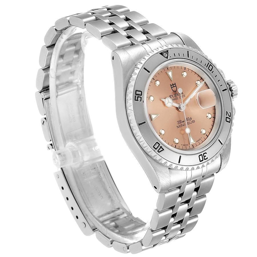Tudor Prince Date Mini Sub Lachs Zifferblatt Stahl Herrenuhr 73190 Papiere im Zustand „Hervorragend“ im Angebot in Atlanta, GA