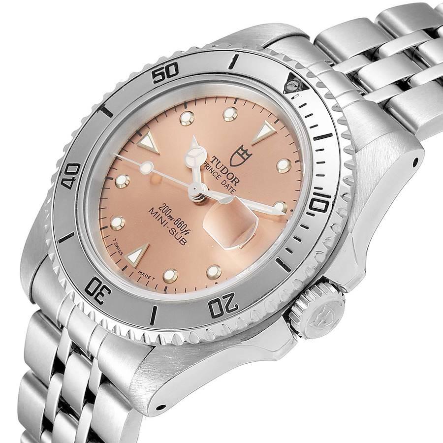 Tudor Prince Date Mini Sub Lachs Zifferblatt Stahl Herrenuhr 73190 Papiere im Angebot 1