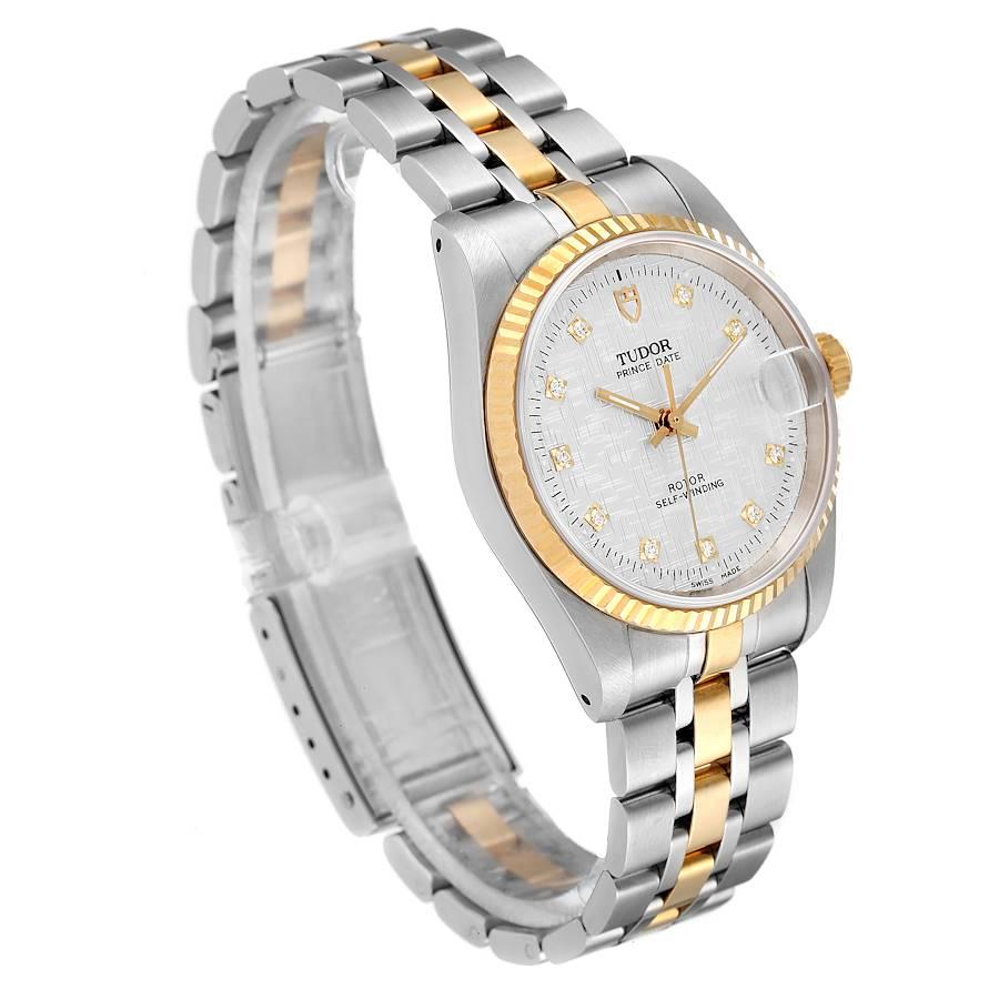 Tudor Montre Prince Date en acier et or jaune avec diamants pour hommes 72033, non portée Excellent état - En vente à Atlanta, GA