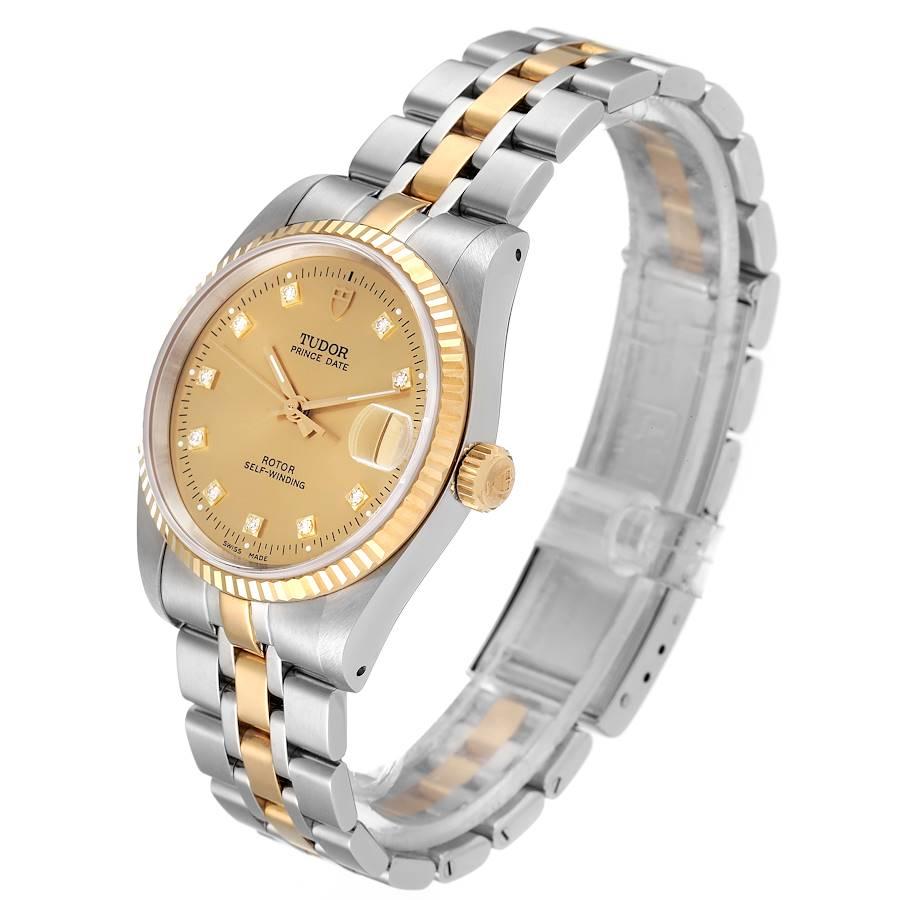 Women's or Men's Tudor Prince Date Steel Yellow Gold Diamond Mens Watch 72033 Unworn For Sale