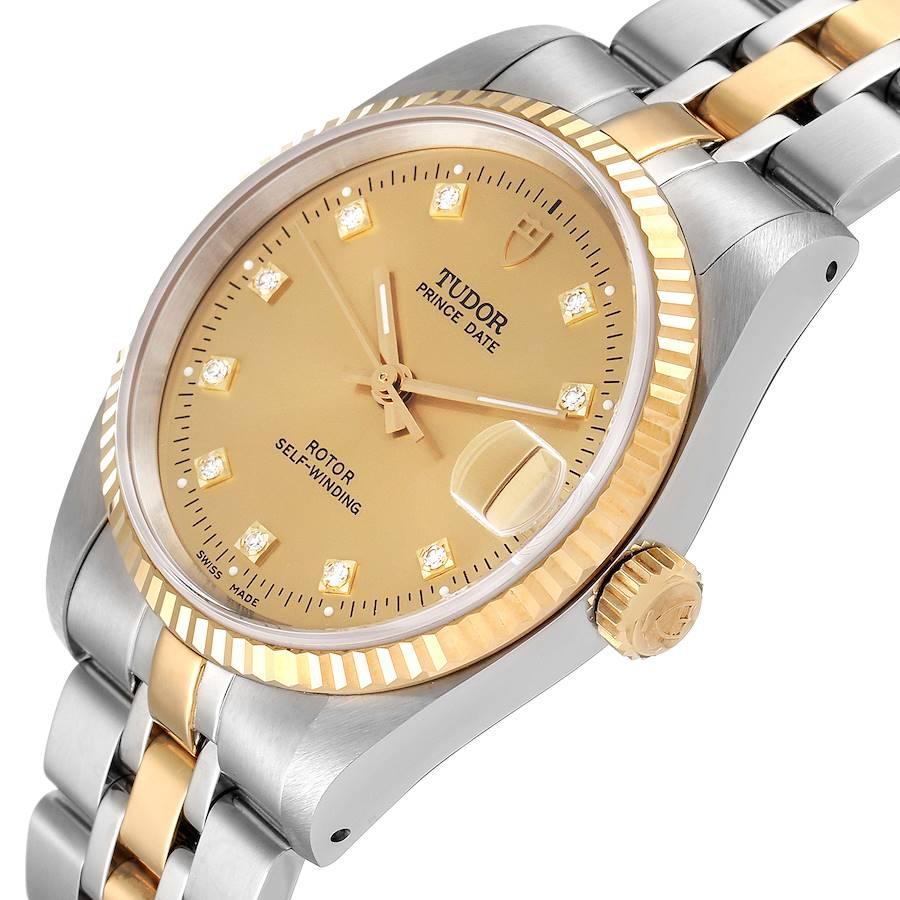 Tudor Prince Date Steel Yellow Gold Diamond Mens Watch 72033 Unworn For Sale 1