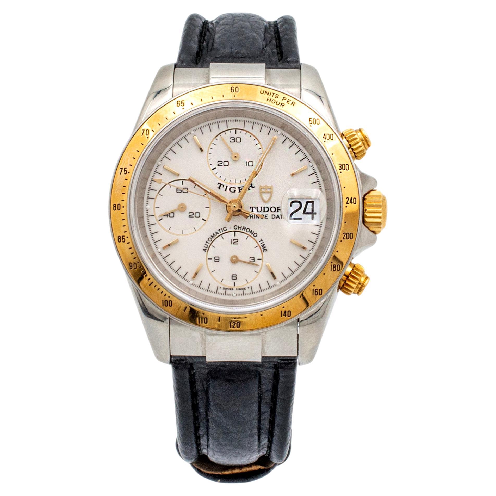 Tudor Prince Date Tiger Woods 79263 Stainless Steel 18K Yellow Gold Men’s Watch For Sale