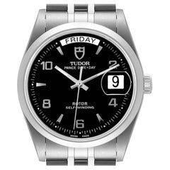Tudor Prince Day Date Black Dial Steel Mens Watch 76200