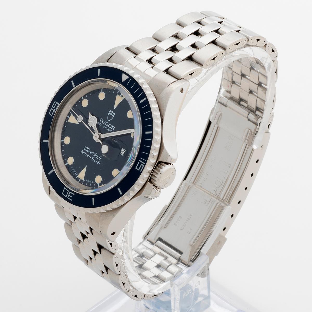 Tudor Prince Oyster Date Mini Sub Wristwatch. Blue Dial, Coeval Patination, 1992 In Good Condition For Sale In Canterbury, England