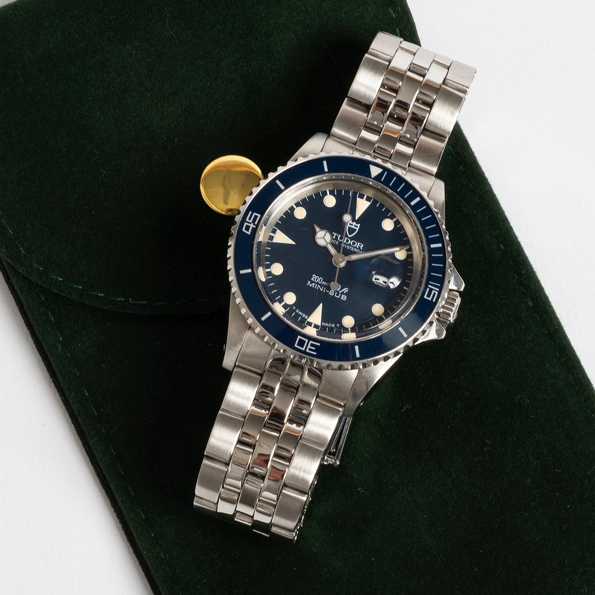Tudor Prince Oyster Date Mini Sub Wristwatch. Blue Dial, Coeval Patination, 1992 For Sale 1