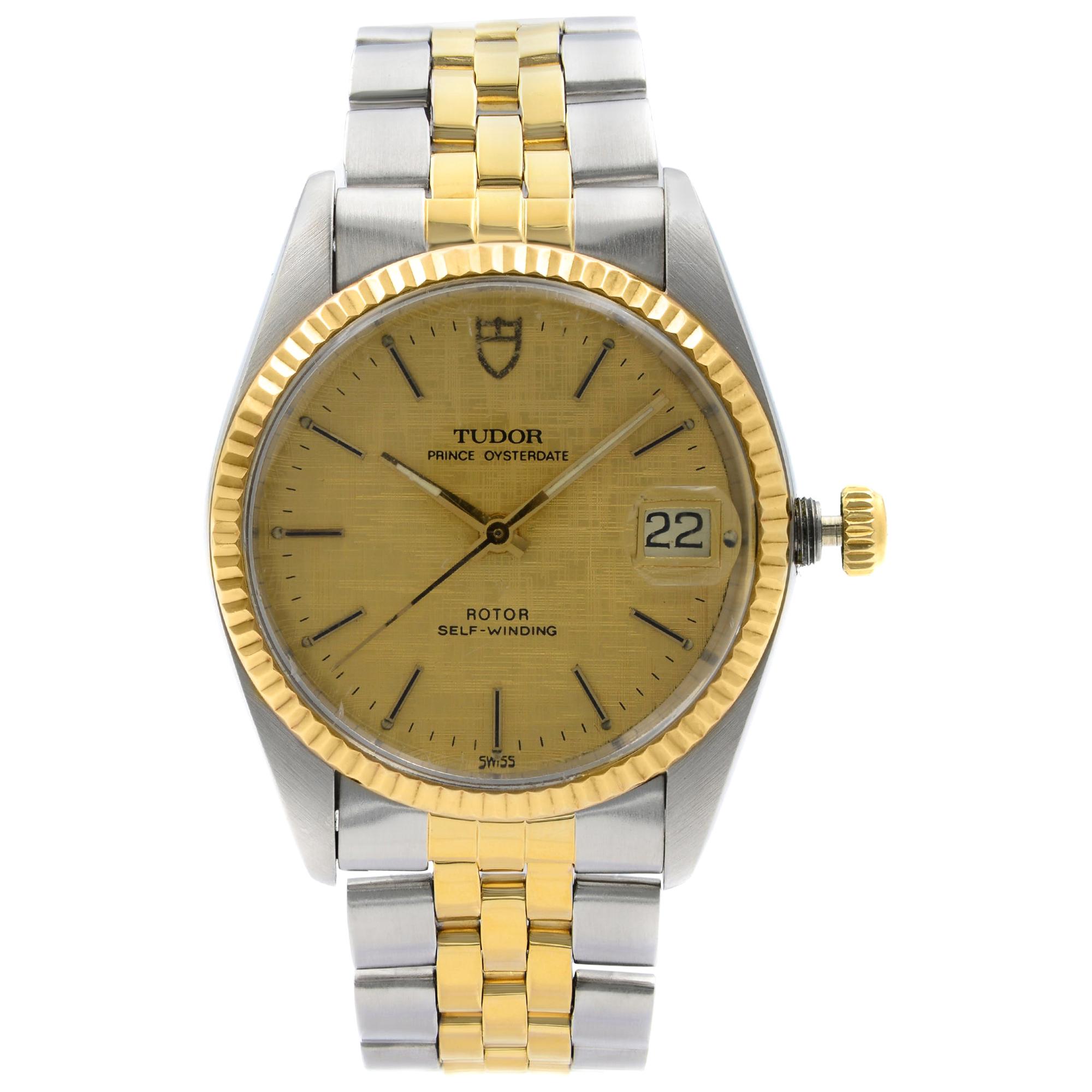 Tudor Prince Oysterdate 18k Yellow Gold Steel Satin Dial Automatic Watch 75203