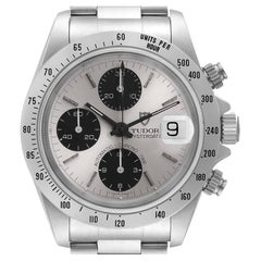 Tudor Prince Silver Dial Chronograph Steel Mens Watch 79280 Papers