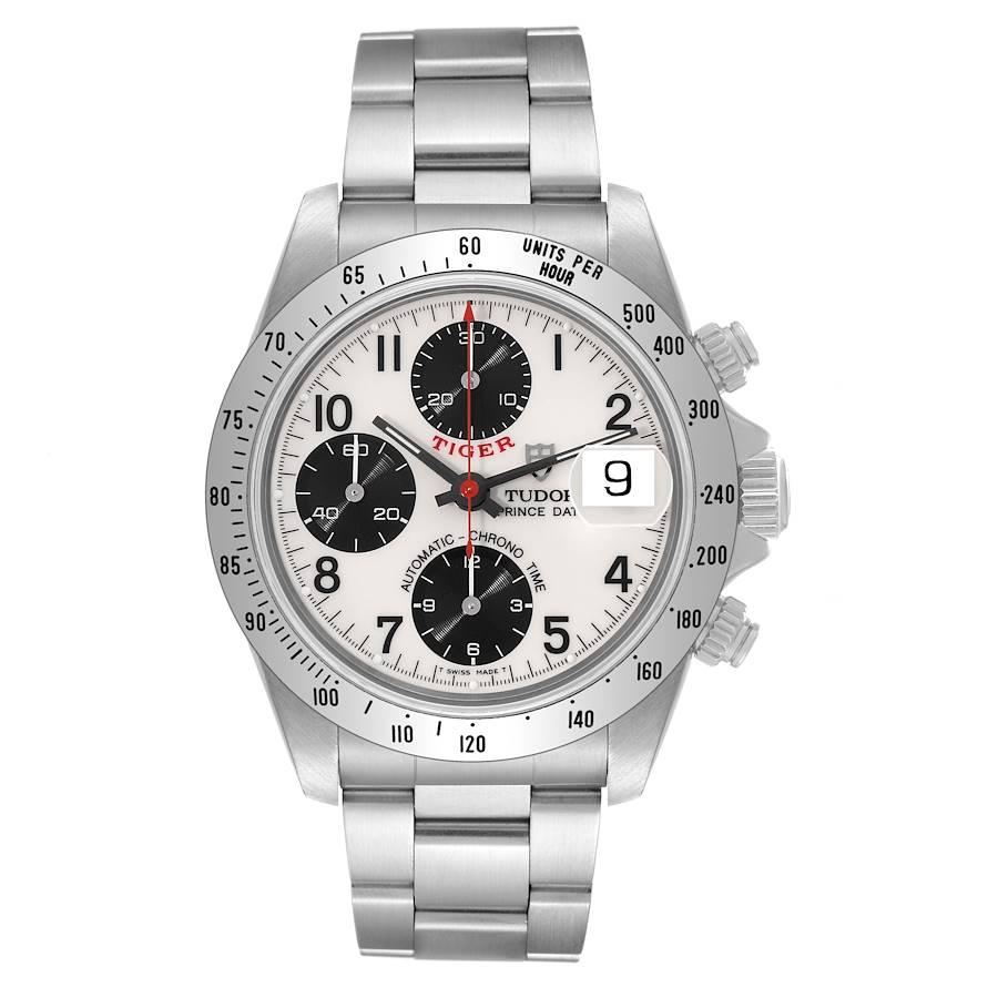 Tudor Prince White Dial Chronograph Steel Mens Watch 79280 Box Papers. Automatic self-winding movement with chronograph function. Stainless steel oyster case 40.0 mm in diameter. Tudor logo on a crown. Stainless steel tachometer bezel. Scratch