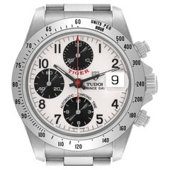 Tudor Prince White Dial Chronograph Steel Mens Watch 79280 Boîte Papers