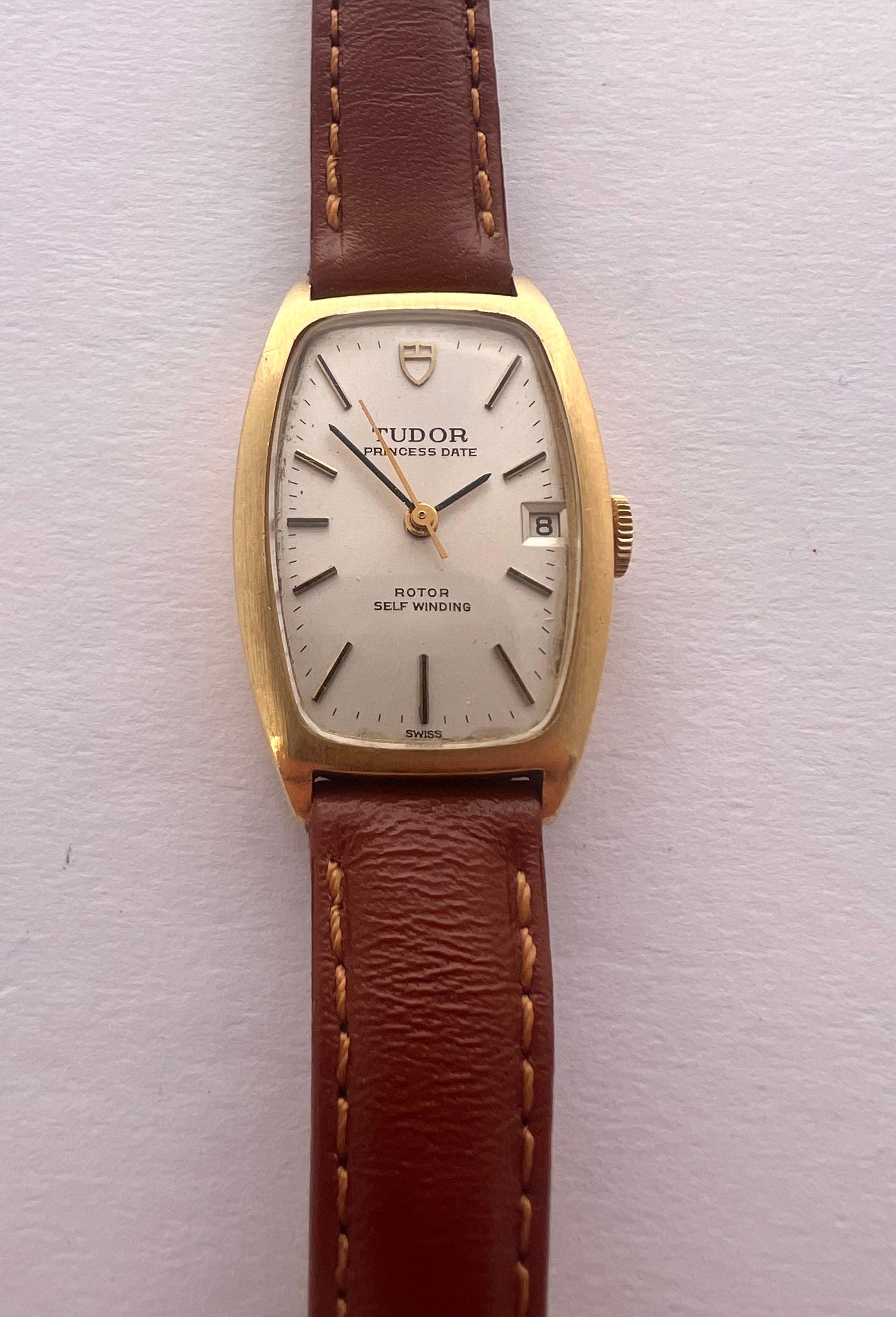 Tudor Princess Date Solid 18K Gold Rotor Yellow Gold Lady BY ROLEX Tank Watch For Sale 5