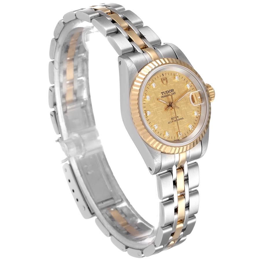Tudor Princess Date Steel Yellow Gold Diamond Ladies Watch 225033 Papers In Excellent Condition For Sale In Atlanta, GA