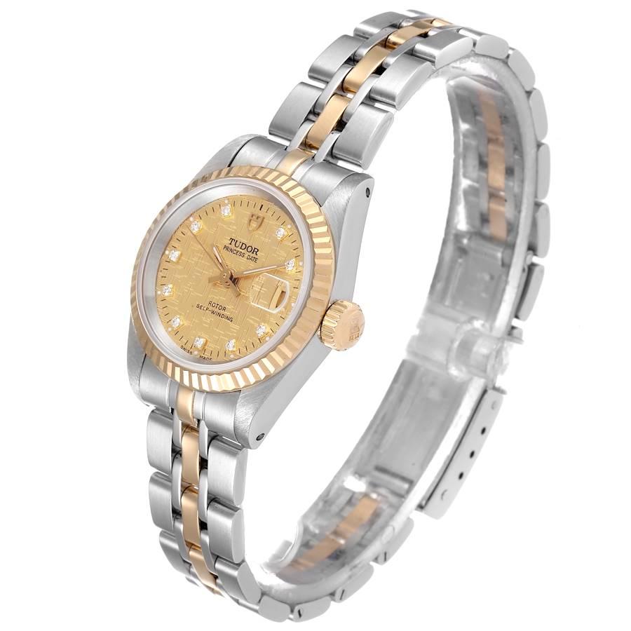 Women's Tudor Princess Date Steel Yellow Gold Diamond Ladies Watch 225033 Papers For Sale