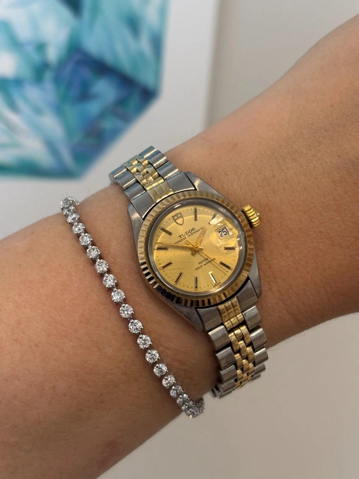 Reloj Tudor Princess Oysterdate 92413 26mm Auto Esfera Champán Bicolor Art Decó en venta