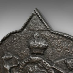 Tudor Revival Cast Iron Fire Back, Royal Crest, Lion, Greyhound, Victorian