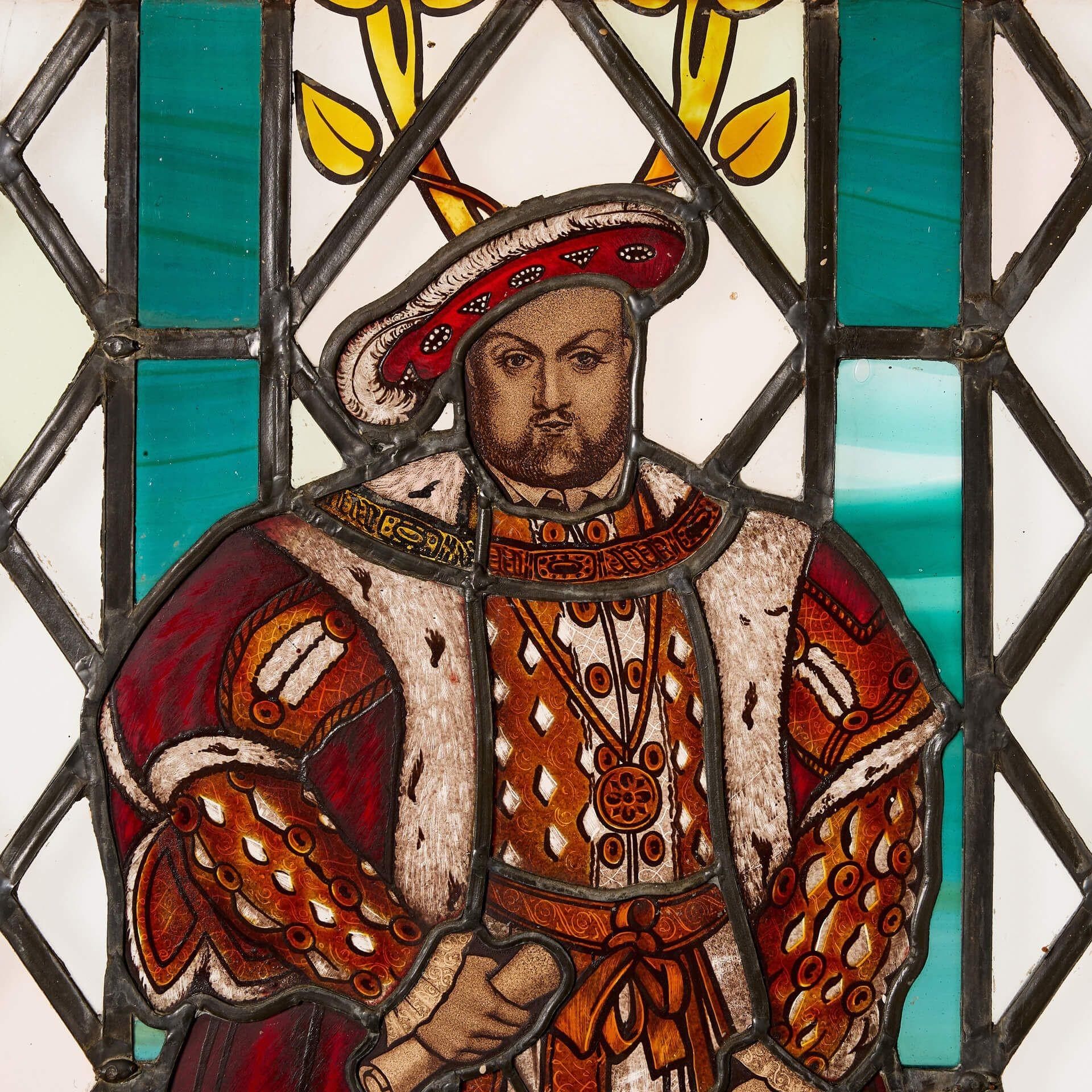 English Tudor Revival Henry VIII Stained Glass Window