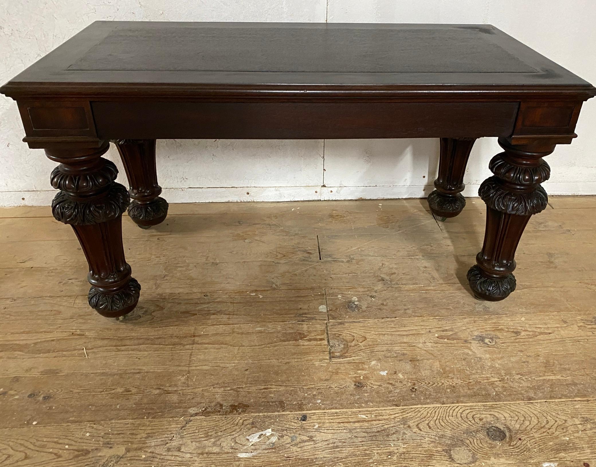 A very handsome and strong English Elizabethan Tudor style carved wood coffee table with bold baluster legs. Very sturdy and in excellent condition ready to use and enjoy.
Search terms: baroque coffee table, Italian renaissance coffee table,