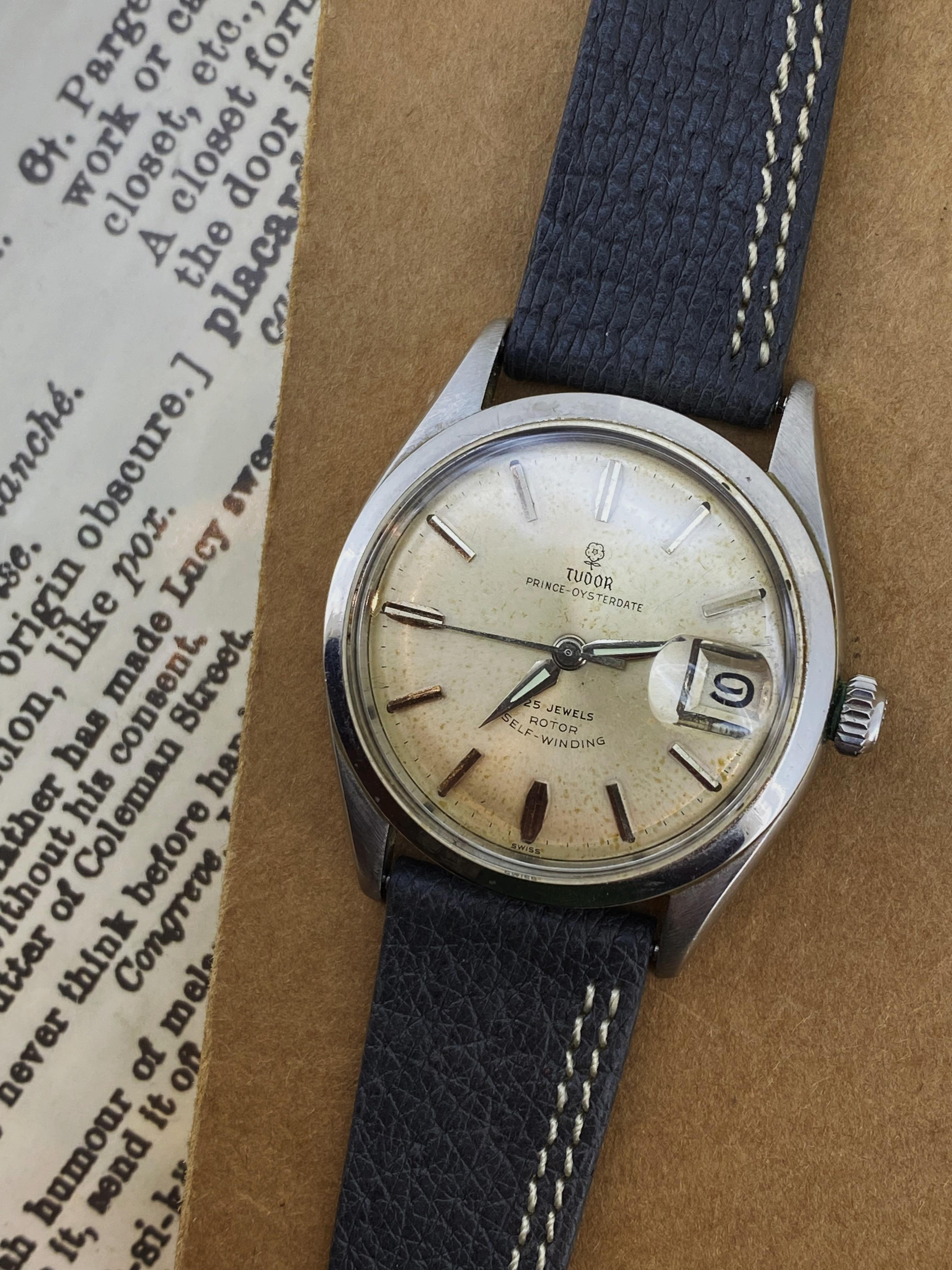 Rétro Orologio automatico da uomo Tudor Rolex ref 7968 Prince-OysterDate Rose Logo, c1959. in vendita