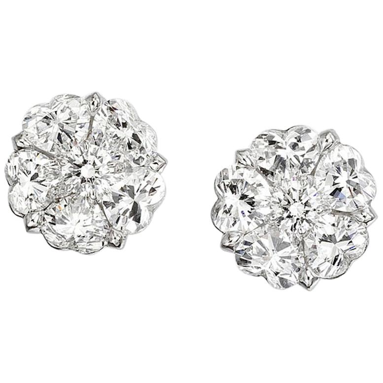 "Tudor Rose" Heart Shape Diamond Earrings For Sale