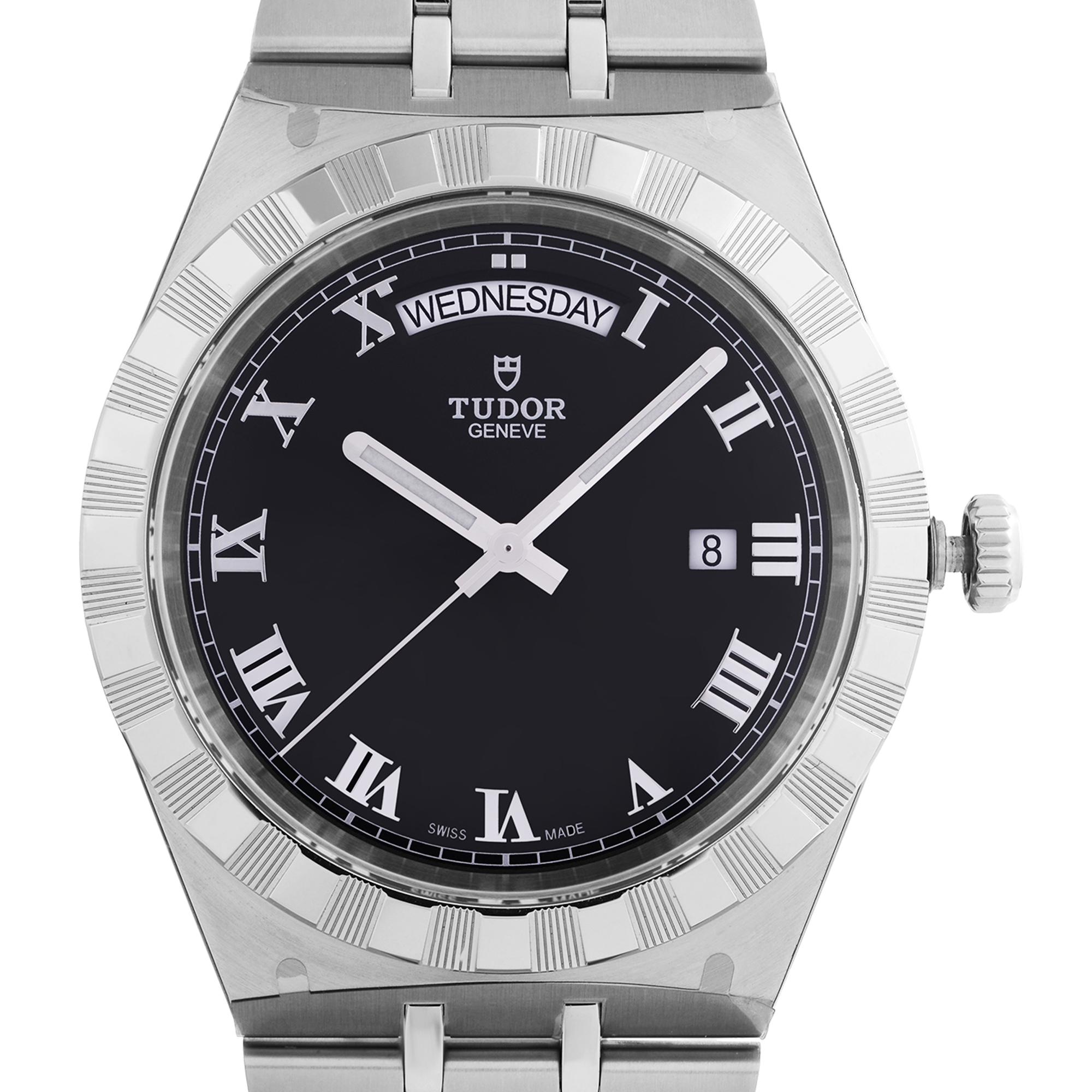 Brand New 2021 card. Tudor Royal 41 mm Steel Black Dial Automatic Mens Watch. This Beautiful Timepiece Features: 316L Stainless Steel Case with a 316L Stainless Steel Bracelet, Fixed 316L Stainless Steel Bezel, Black Dial with Luminous Silver-Tone