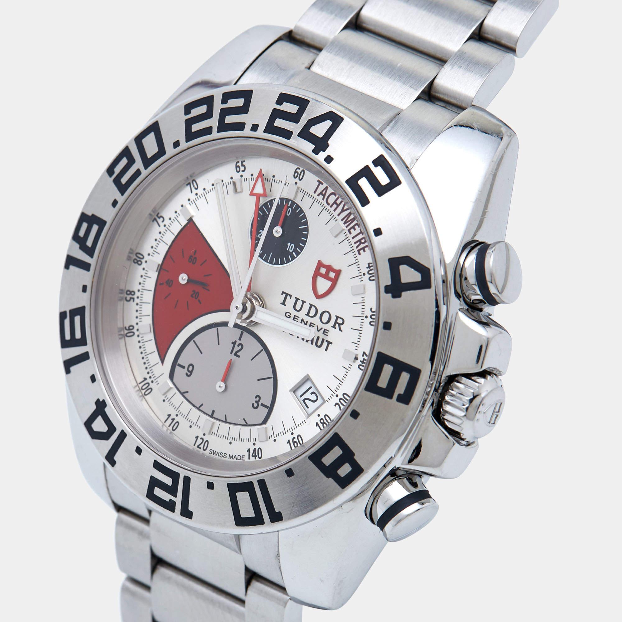 Tudor Silver Stainless Steel GMT Chronograph Iconaut Men's Wristwatch 44 mm 6