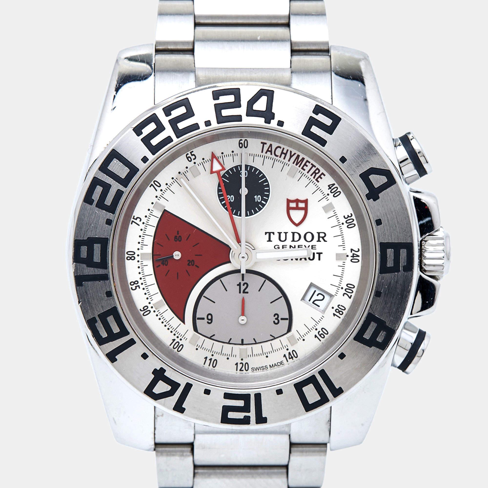 Tudor Silver Stainless Steel GMT Chronograph Iconaut Men's Wristwatch 44 mm 7