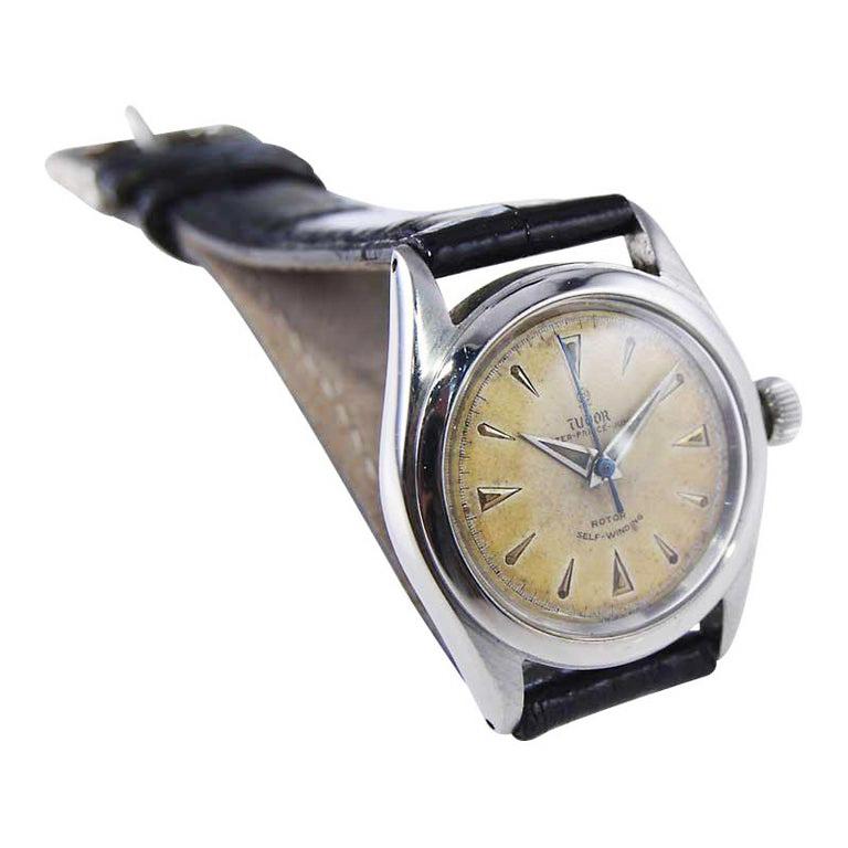 Modernist Tudor Stainless Steel Automatic with Original Dial and Hands circa 1950's For Sale