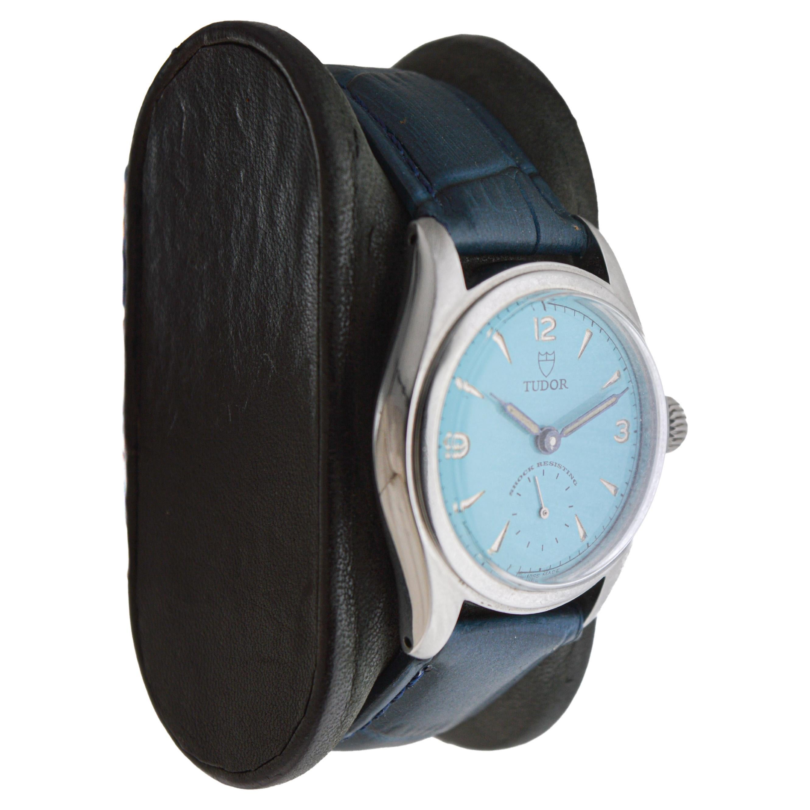 FACTORY / HOUSE: Tudor Watch Company
STYLE / REFERENCE: Round / Reference 7813
METAL / MATERIAL: Stainless Steel
CIRCA / YEAR: 1956
DIMENSIONS / SIZE: Length 38mm X Diameter 31mm
MOVEMENT / CALIBER: Manual Winding / 17 Jewels / Caliber  1272
DIAL /