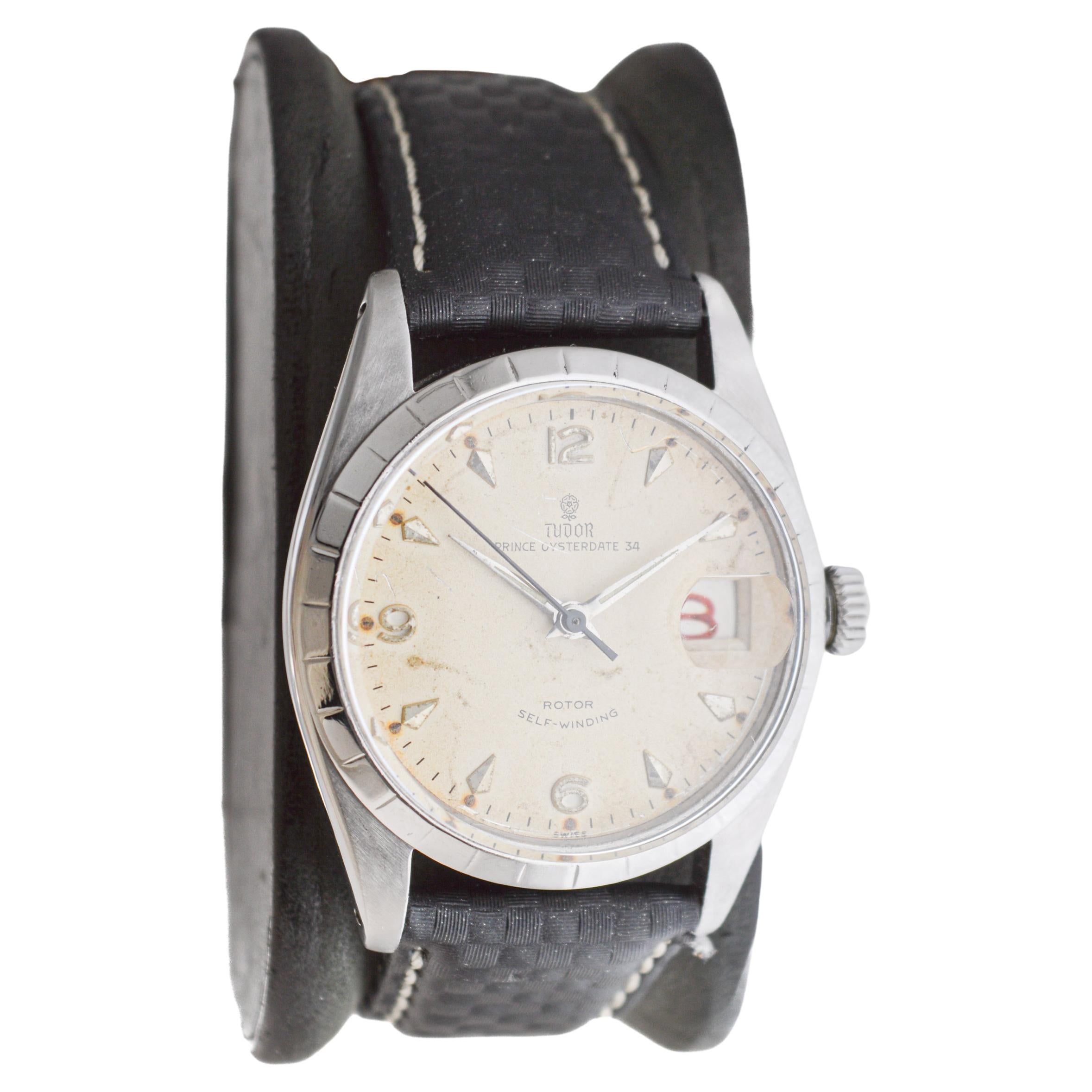 Modern Tudor Stainless Steel Prince Oysterdate 34 circa 1950's For Sale