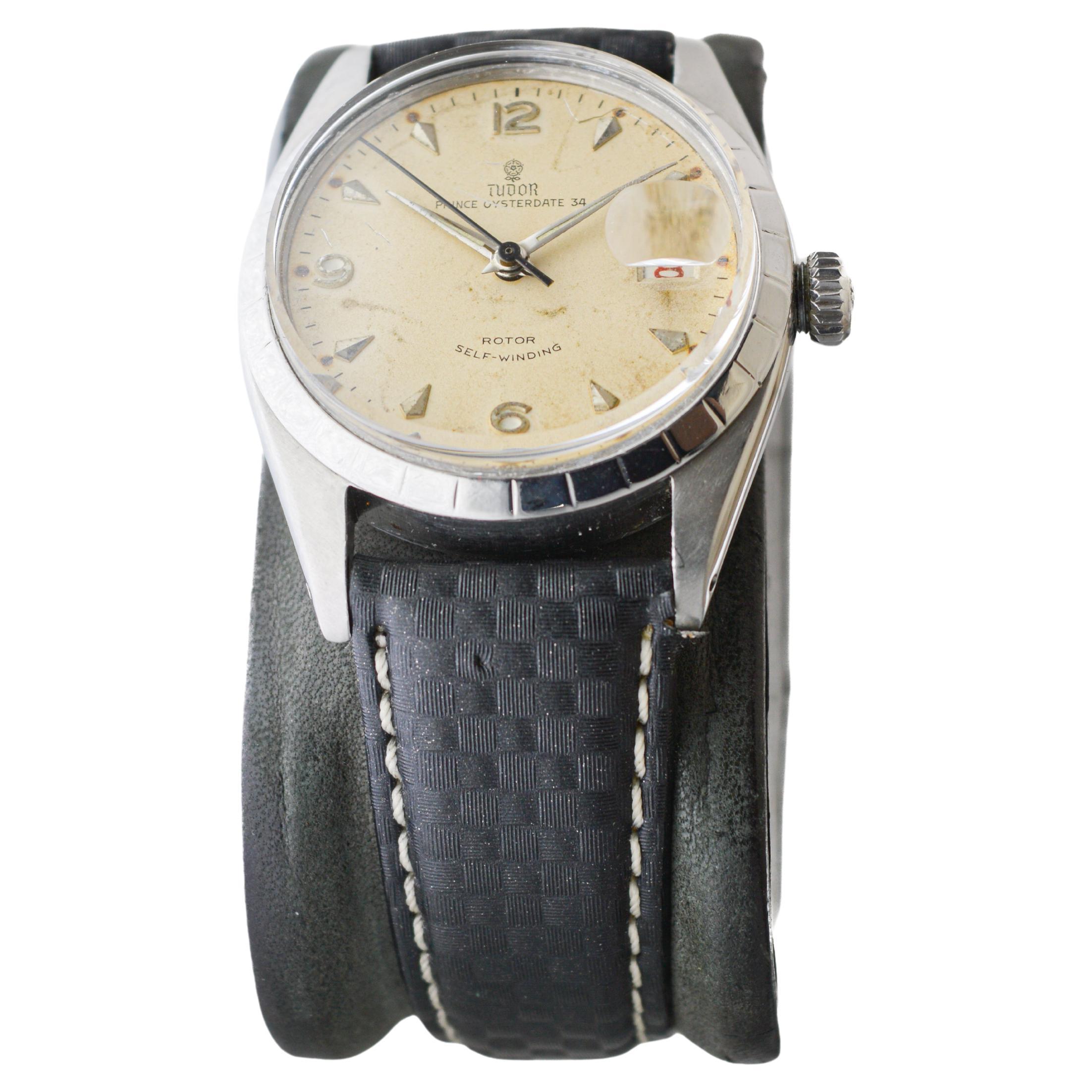 Tudor Stainless Steel Prince Oysterdate 34 circa 1950's In Excellent Condition For Sale In Long Beach, CA